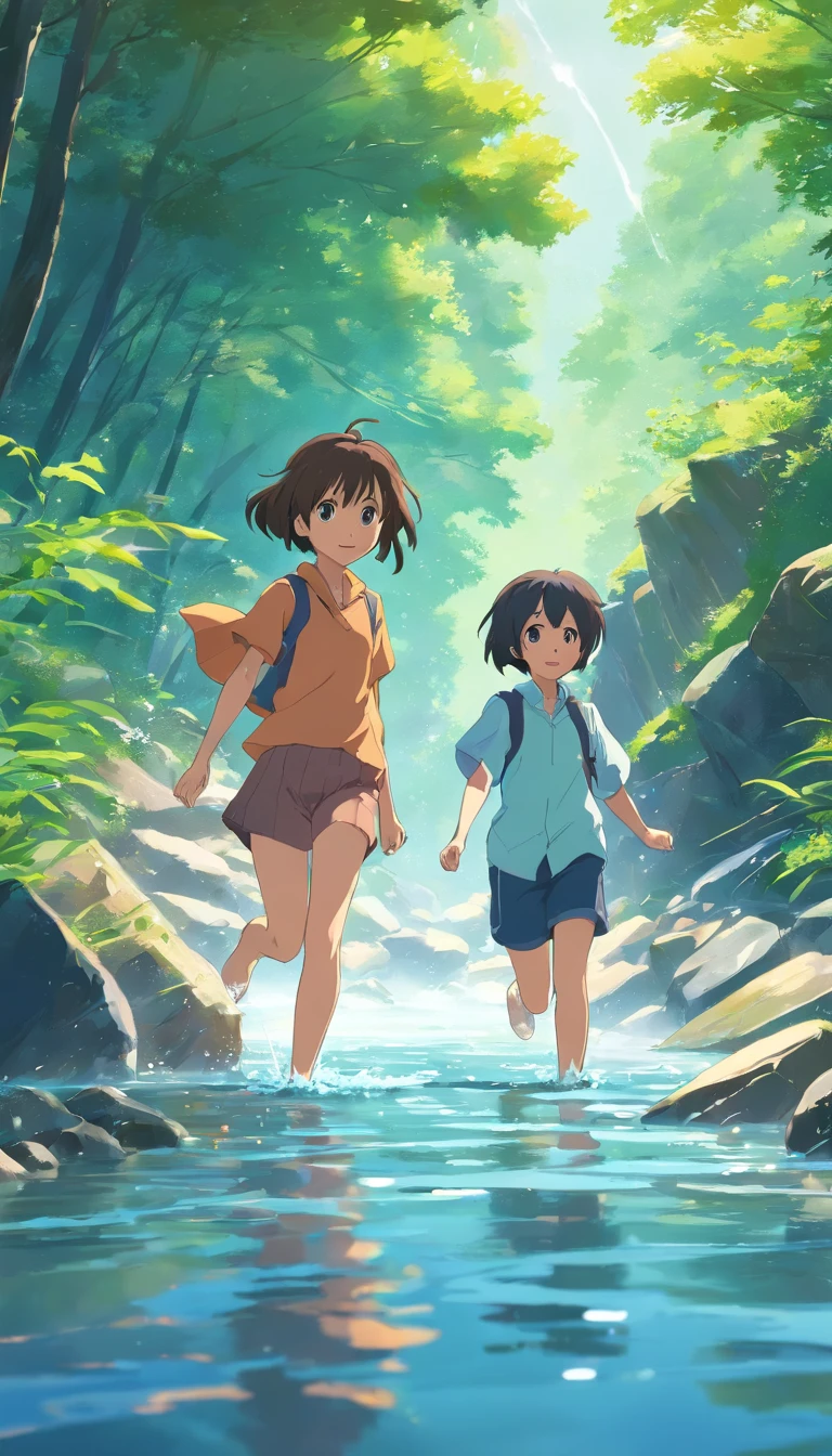 Children play in the river