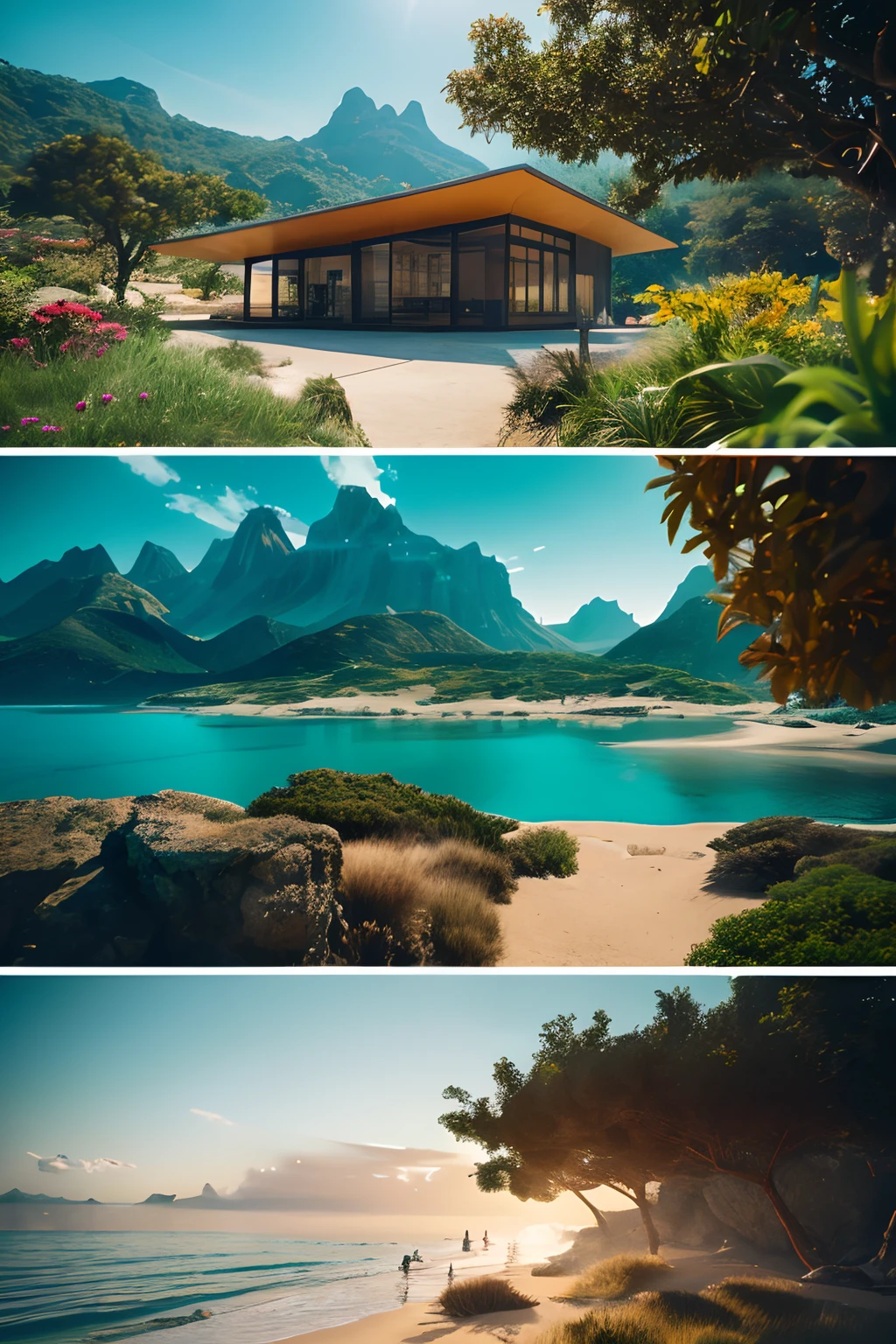 A futuristic architecture mimicking the shapes of plants, located along the coastline of the South Pacific. (best quality,4k,8k,highres,masterpiece:1.2),ultra-detailed,realistic:1.37, HDR, UHD, studio lighting, ultra-fine painting, sharp focus, physically-based rendering, extreme detail description, professional, vivid colors, bokeh, portraits, landscape, photography, concept artists, vibrant colors, warm tones, soft natural lighting