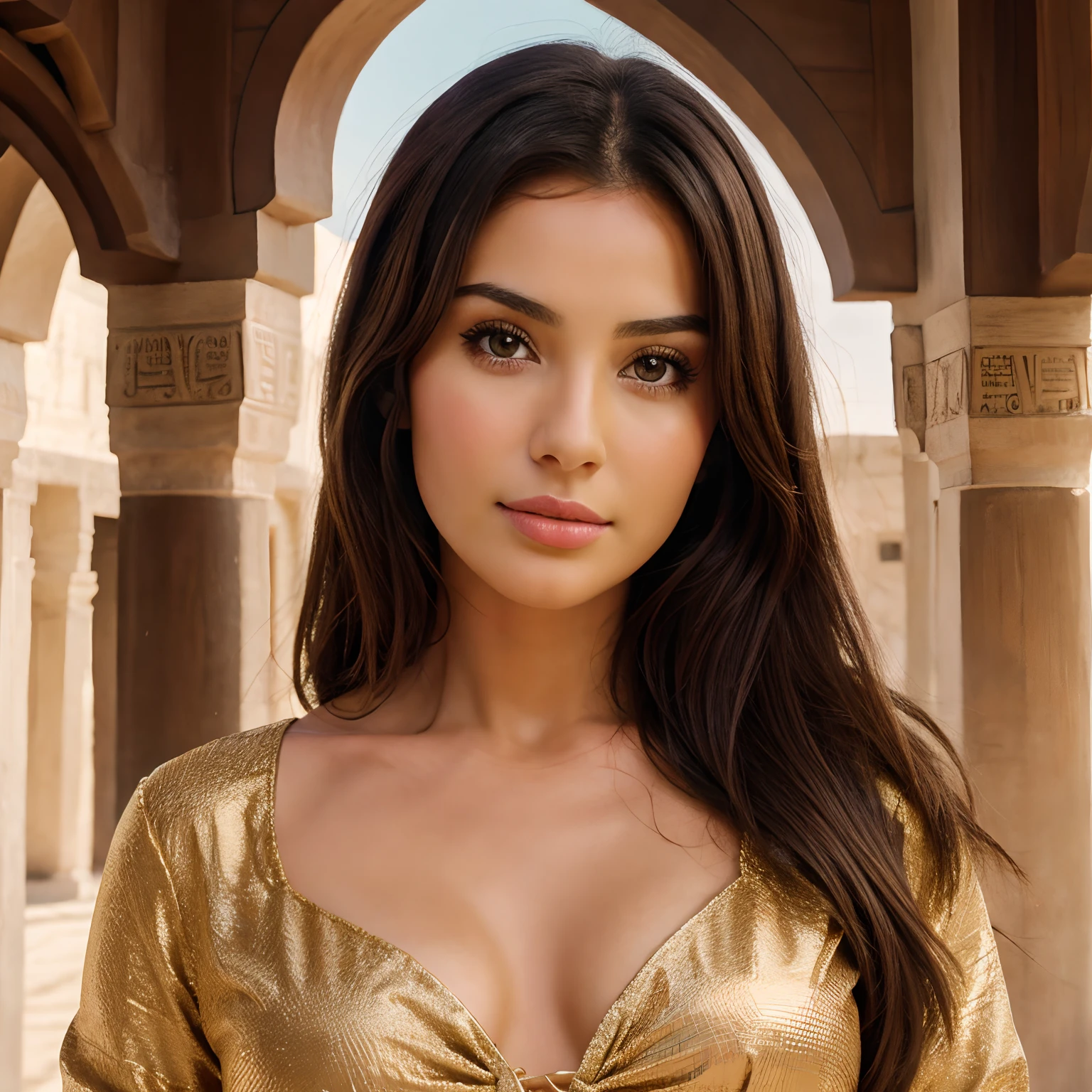 Brunette face,cute,front show,8K,Arabic woman characters