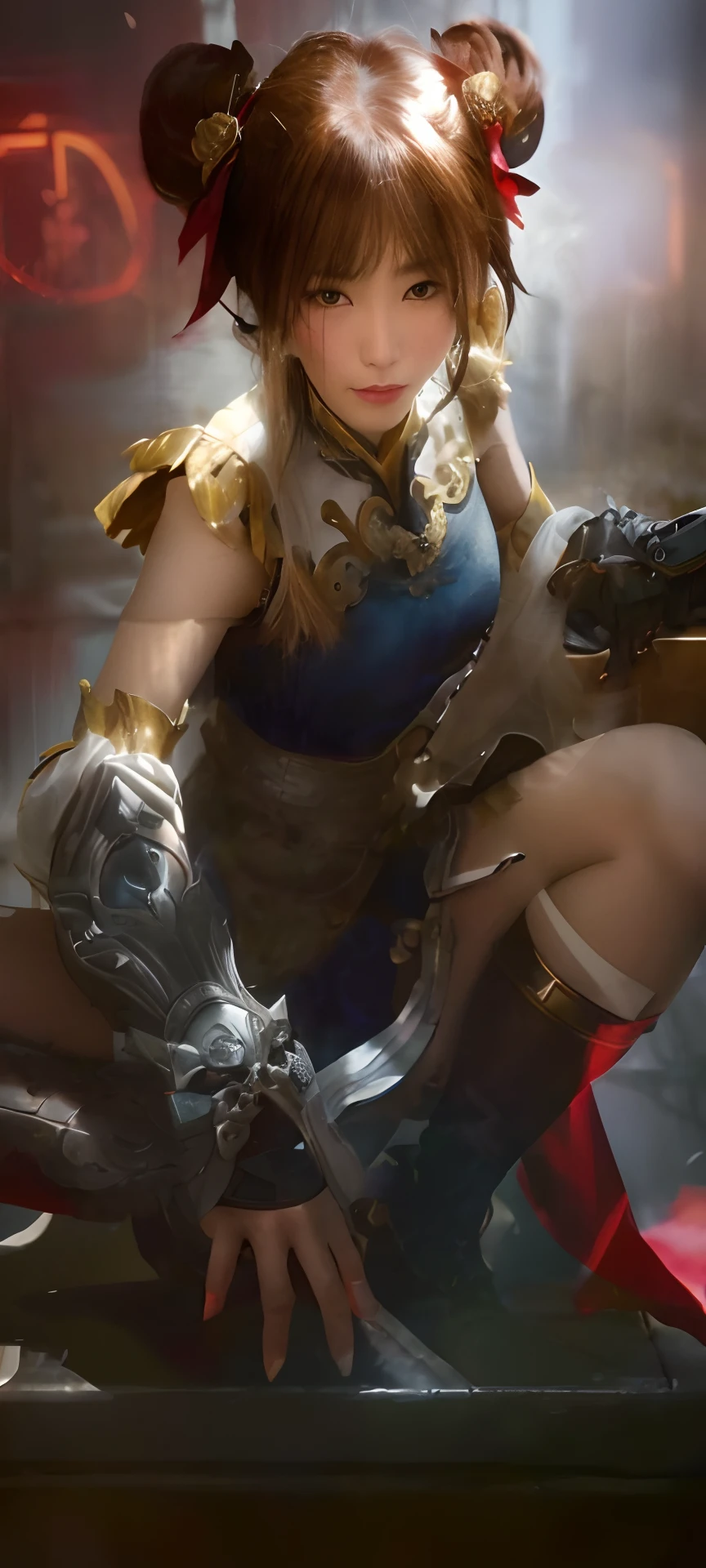 a close up of a woman in a costume sitting on a bench, by Yang J, by Yang Jin, armor girl, guweiz, artwork in the style of guweiz, by Qian Gu, extremely detailed artgerm, by Fan Qi, gorgeous female paladin, by Leng Mei, by Lin Liang, by Wuzhun Shifan