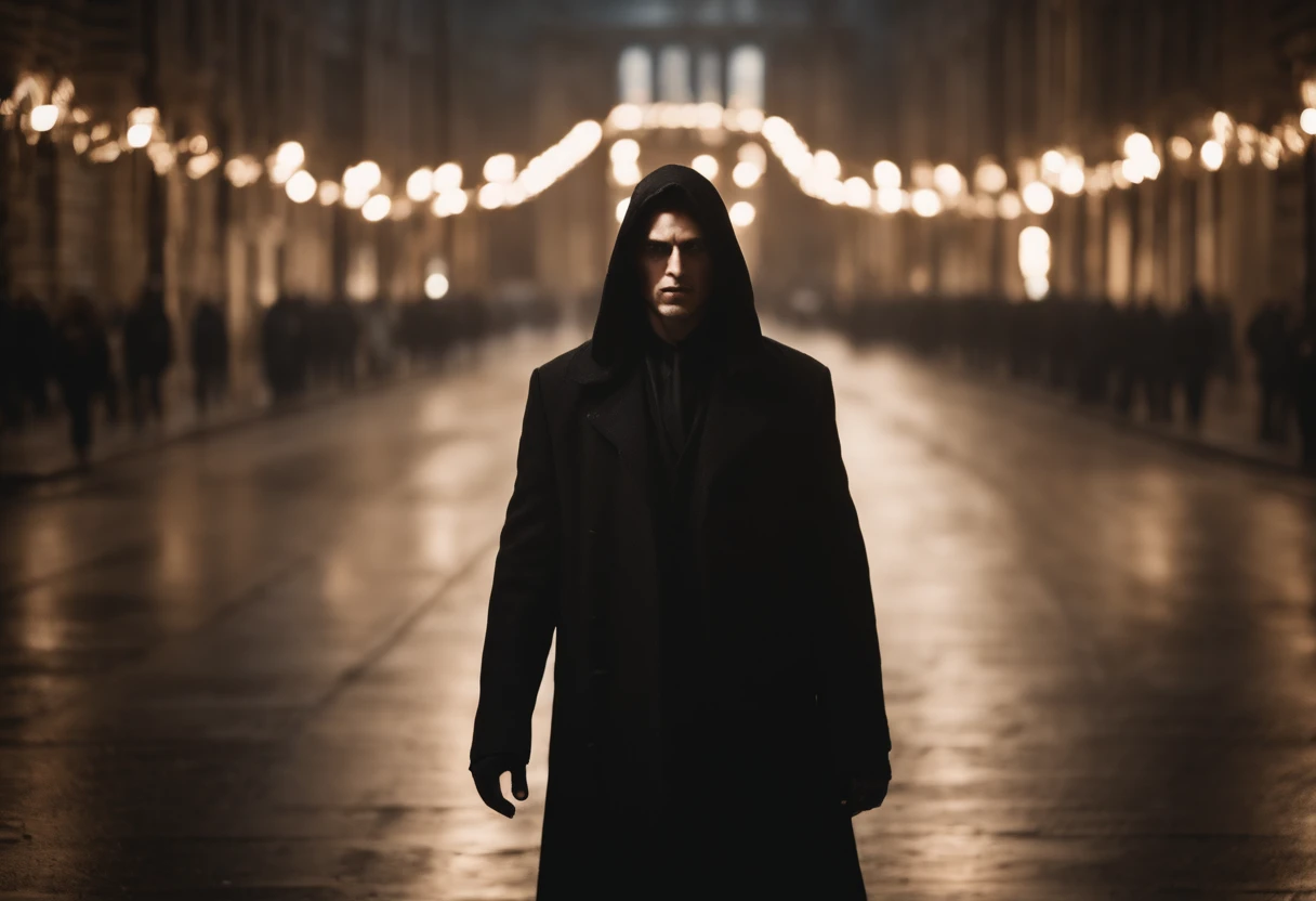 "Create an image that represents the figure of an Antichrist, place only one antichrist in the image in a modern context. The Antichrist is portrayed as a charismatic and attractive individual, with beautiful hair and a short handsome face, the antichrist with a toothpick. The image should focus on this (person) only on ((a person)), who is in a modern city setting with a blurred background. The Antichrist exudes an aura of power and charm, which attracts people to him. However, there is a sense underlying darkness and opposition to God in his behavior. The image should convey the contrast between his external beauty and the dark characteristics associated with the concept of Antichrist."