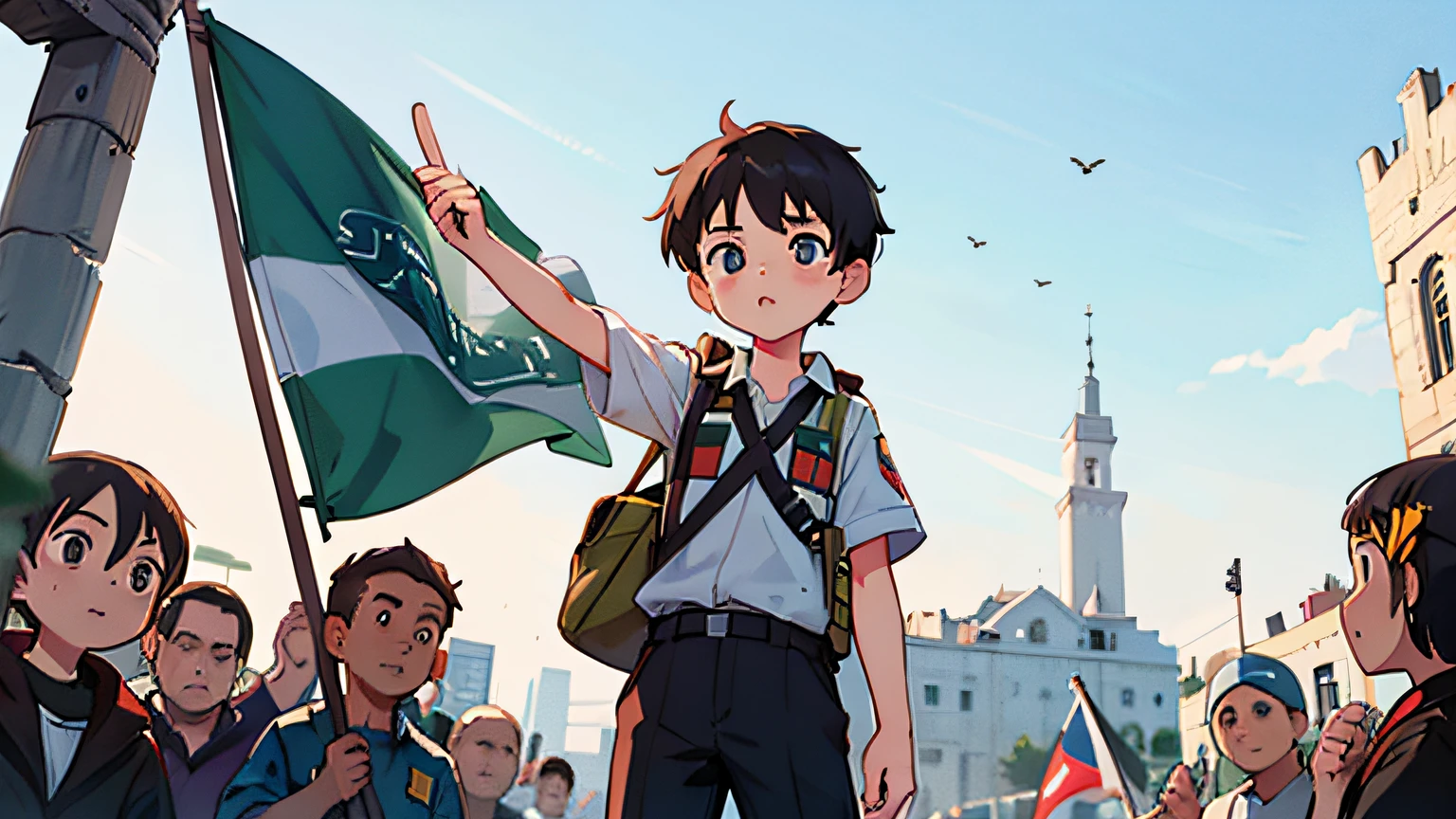 Boy holding Palestinian flag
