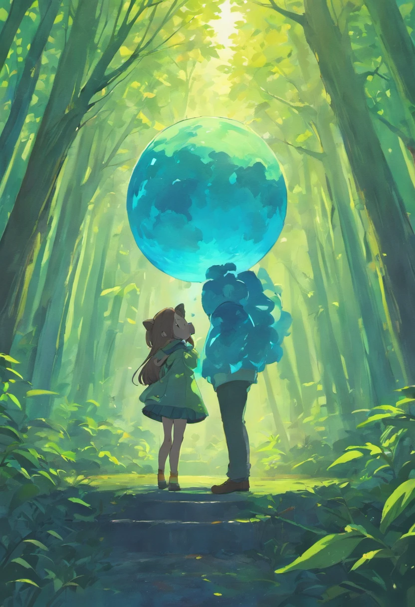crie um desenho de um urso de pelucia de cor azul realista, Estilo Ted, handmade drawing,sombra, In a forest with a magic ball