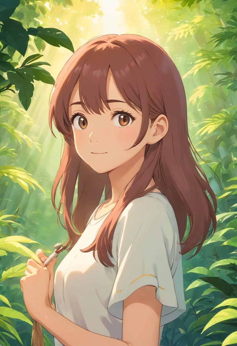 one-girl,cropped shoulders,Huge breasts,cleavage,Open navel,grassy fields,ssmile,Upper body photo,