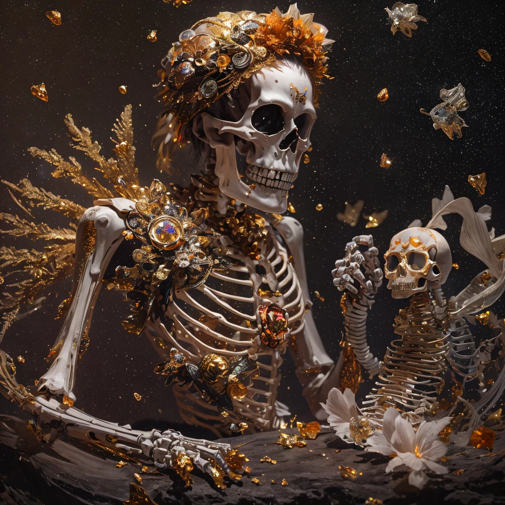 浅橘Skull 32K,Phoenix Immortal Demon Skeleton Realm, Chance encounter with Liu Hanshu,tmasterpiece, Better quality, Still photography,Muppet skeletons,There are terriers,Linen coarse cloth skeleton holding a puppet triceratops skeleton,The animal images are super vivid and cute,sprout,intelligent,Crayon texture light skeleton,200 Creativity,depth of fields,Puppet skeletons with orange-red furry,National style crystal skeleton circle,Flying nine-tailed fat skull flame ethereal toad star,Golden-black damask white rabbit fur bra,Fuchsia pink diamonds, Tulle burgundy diamond shin guard,Red Crystal Skull Explosion 1:900 miniatures,Front view,Pure transparency,Wear boxing gloves,Ice is permeable to gas,Film light and shadow,Panorama ultra-wide angle,extremely happy,The texture of the real person is delicate,Strong visual impact,Hyper-detailing,Dream crystal skeleton,Refined face,prettyeyes,high saturated,Wear reflective sunglasses with a thick gold thread,crystal-clear,Good sense of perspective,Light and shadow effects,16K smooth,The surface is not well lit,Fluttering black hair crystal skeleton,((Crystal skeleton))