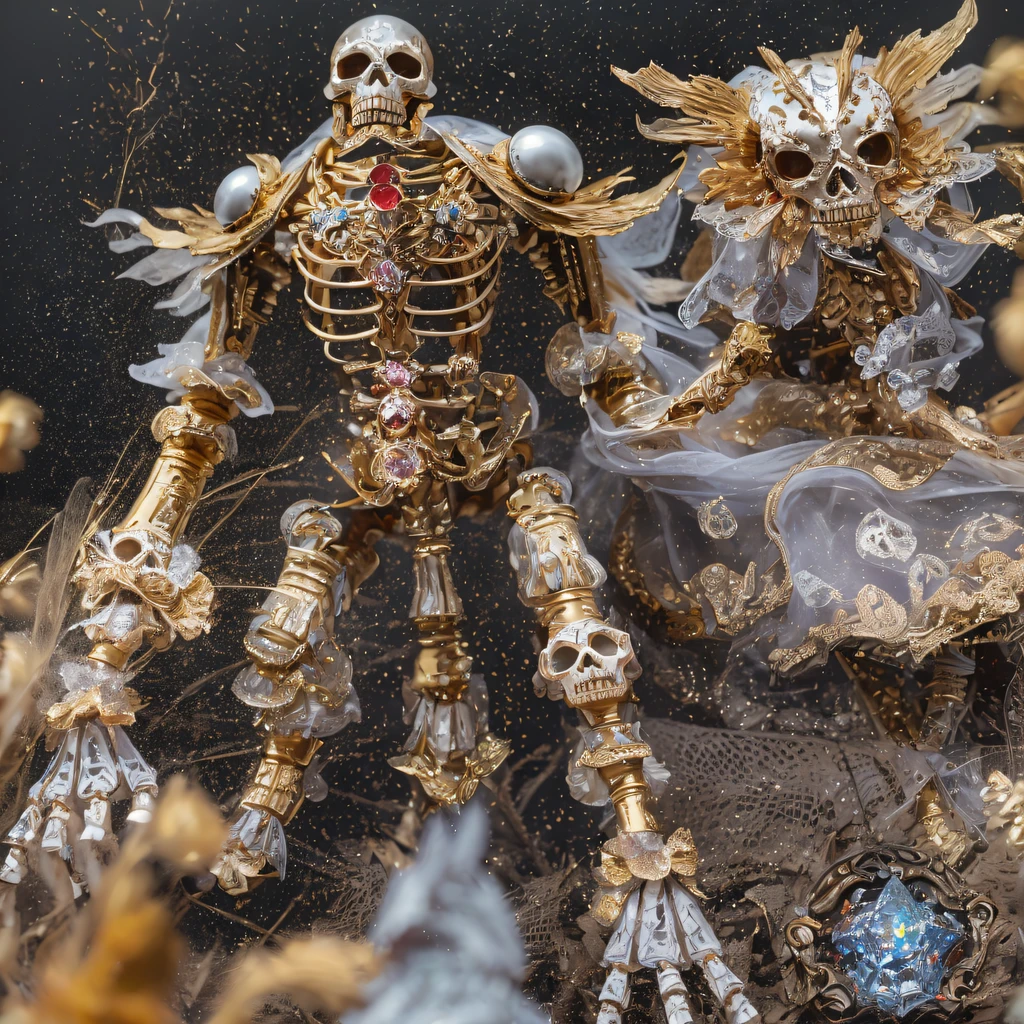 浅橘Skull 32K,Phoenix Immortal Demon Skeleton Realm, Chance encounter with Liu Hanshu,tmasterpiece, Better quality, Still photography,Muppet skeletons,There are terriers,Linen coarse cloth skeleton holding a puppet triceratops skeleton,The animal images are super vivid and cute,sprout,intelligent,Crayon texture light skeleton,200 Creativity,depth of fields,Puppet skeletons with orange-red furry,National style crystal skeleton circle,Flying nine-tailed fat skull flame ethereal toad star,Golden-black damask white rabbit fur bra,Fuchsia pink diamonds, Tulle burgundy diamond shin guard,Red Crystal Skull Explosion 1:900 miniatures,Front view,Pure transparency,Wear boxing gloves,Ice is permeable to gas,Film light and shadow,Panorama ultra-wide angle,extremely happy,The texture of the real person is delicate,Strong visual impact,Hyper-detailing,Dream crystal skeleton,Refined face,prettyeyes,high saturated,Wear reflective sunglasses with a thick gold thread,crystal-clear,Good sense of perspective,Light and shadow effects,16K smooth,The surface is not well lit,Fluttering black hair crystal skeleton,((Crystal skeleton))