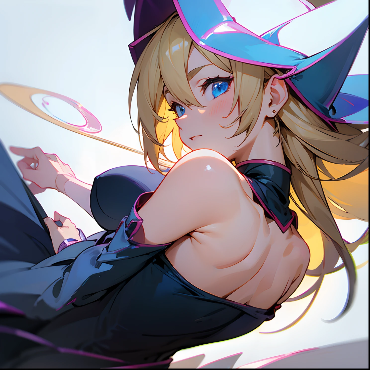 Best Quality, masutepiece, Ultra-detailed high resolution, 8K, kawaii, Cute, kirisame marisa, petite and short body, glowing yellow eyes,  girl looks like a 7-year-oVolupus thighs, Witch Hat, Baby face, Lepen, Yellow hair, Show off your  , Lori, Naked, Show off your childish pink areolas  , Obscene laughter, Perfect Anatomy,Perfect legs, 1girl in,