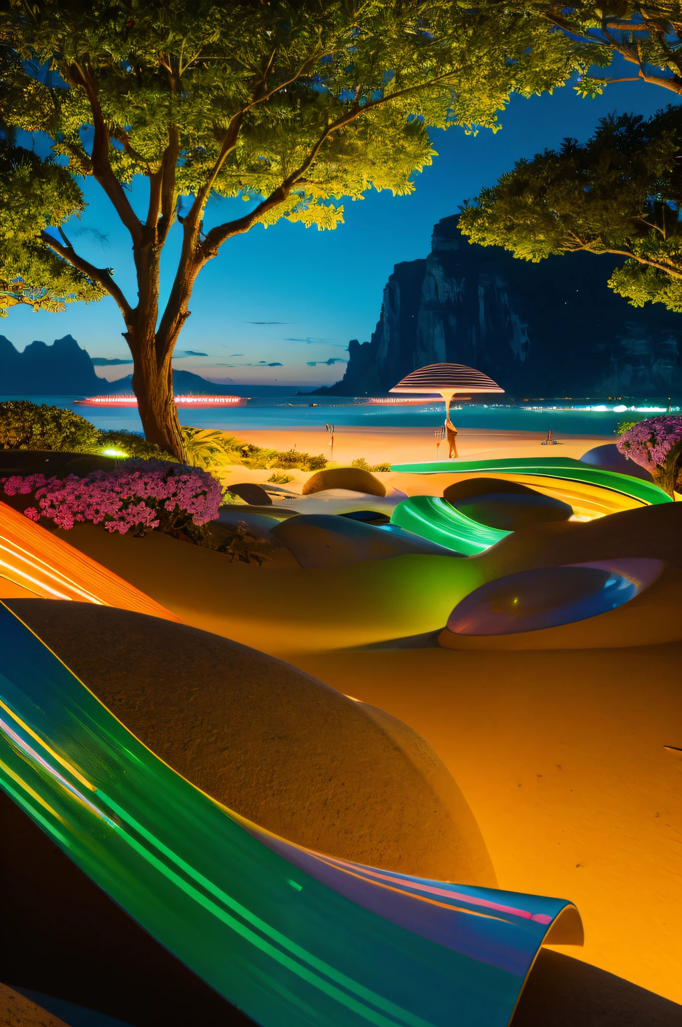 Futuristic architecture imitating the shape of a plant, Located along the coastline of the South Pacific. (Best Quality,4K,8K,hight resolution,masutepiece:1.2),Ultra-detailed,Realistic:1.37, nffsw, nffsw, Studio Lighting, Ultra-fine painting, Sharp Focus, Physically-based rendering, extreme detail description, Professional, Vivid colors, Bokeh, Portraits, landscape, Photography, Concept Artist, Vibrant colors, Warm tones, Soft Nature Lighting Futuristic Architecture Cosmic UFO