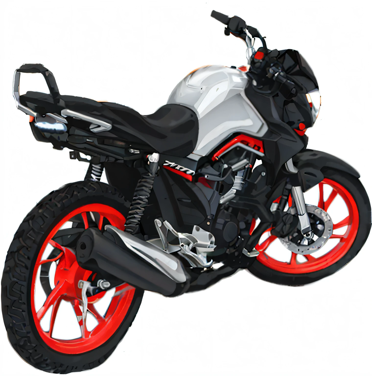 um close up de uma motocicleta com um aro vermelho e um fundo branco, motocicleta, apenas preto e vermelho, esquema preto e vermelho, Tem uma tinta vermelha e preta, motocicleta, Vehicle illustration, 2 d render, octano 1 2 8 k, 3 D render n - 9, cycle render, ciclomotor, black steel with red trim