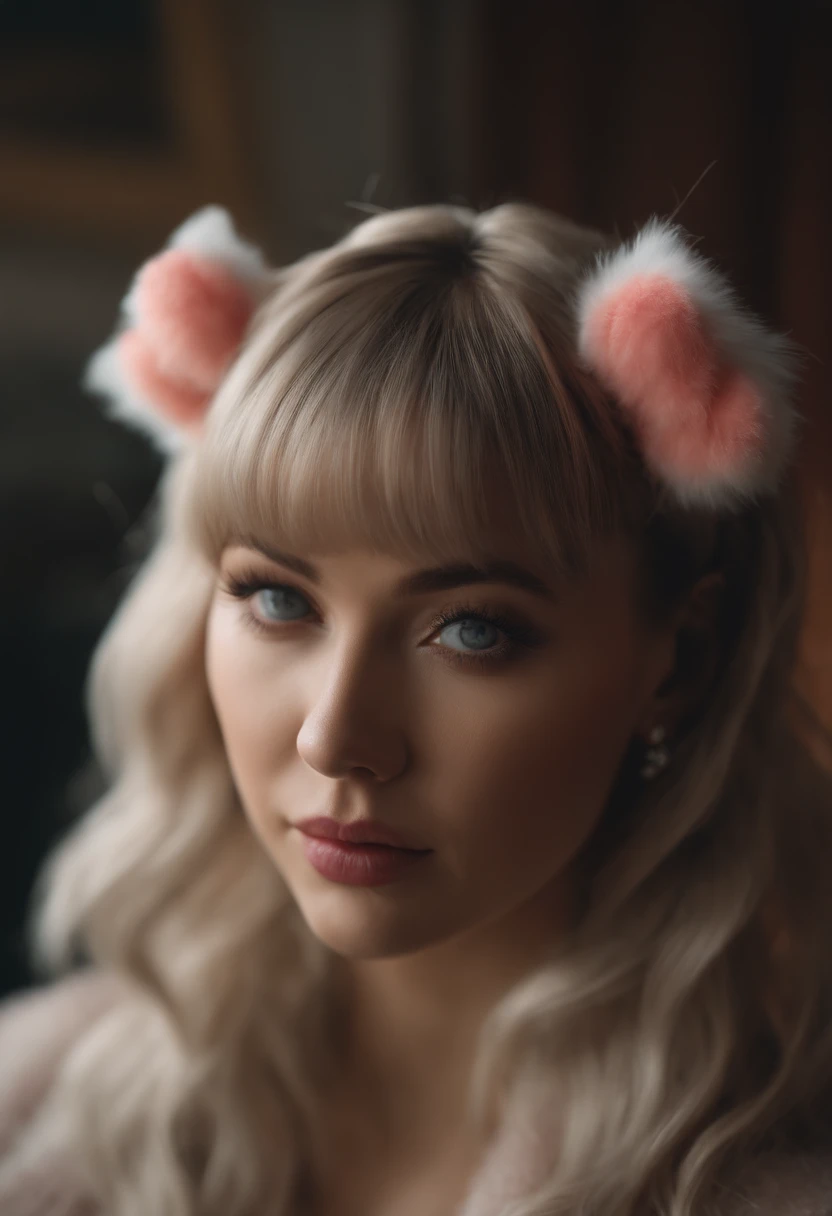 hair bobbles, wince, longeyelashes, solid circle eyes, fake animal ears, ear blush, fang, drop shadow, anaglyph, stereogram, tachi-e, 8k, super detail, ccurate, best quality, UHD, super detail, textured skin, high quality