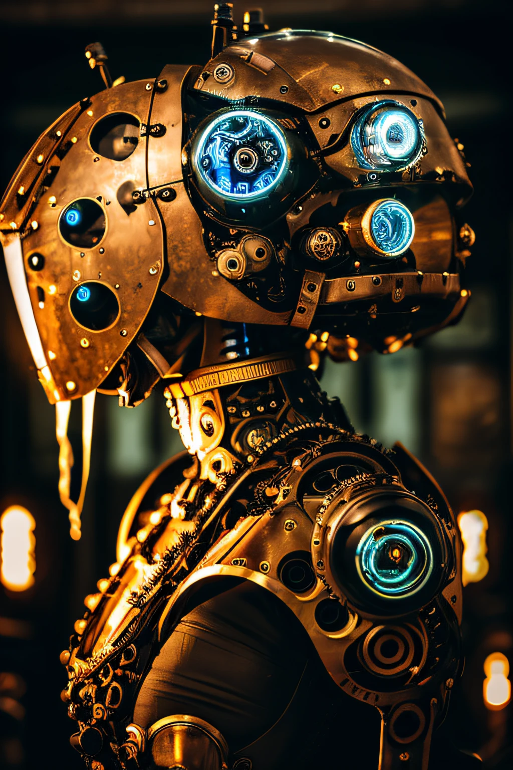 1beautiful girl,Faceless,An elaborate fusion of humans and robots(Gear combinations,intricate detailes,steampunc,cyborgs),Close-up of the robot,cinematic shot,