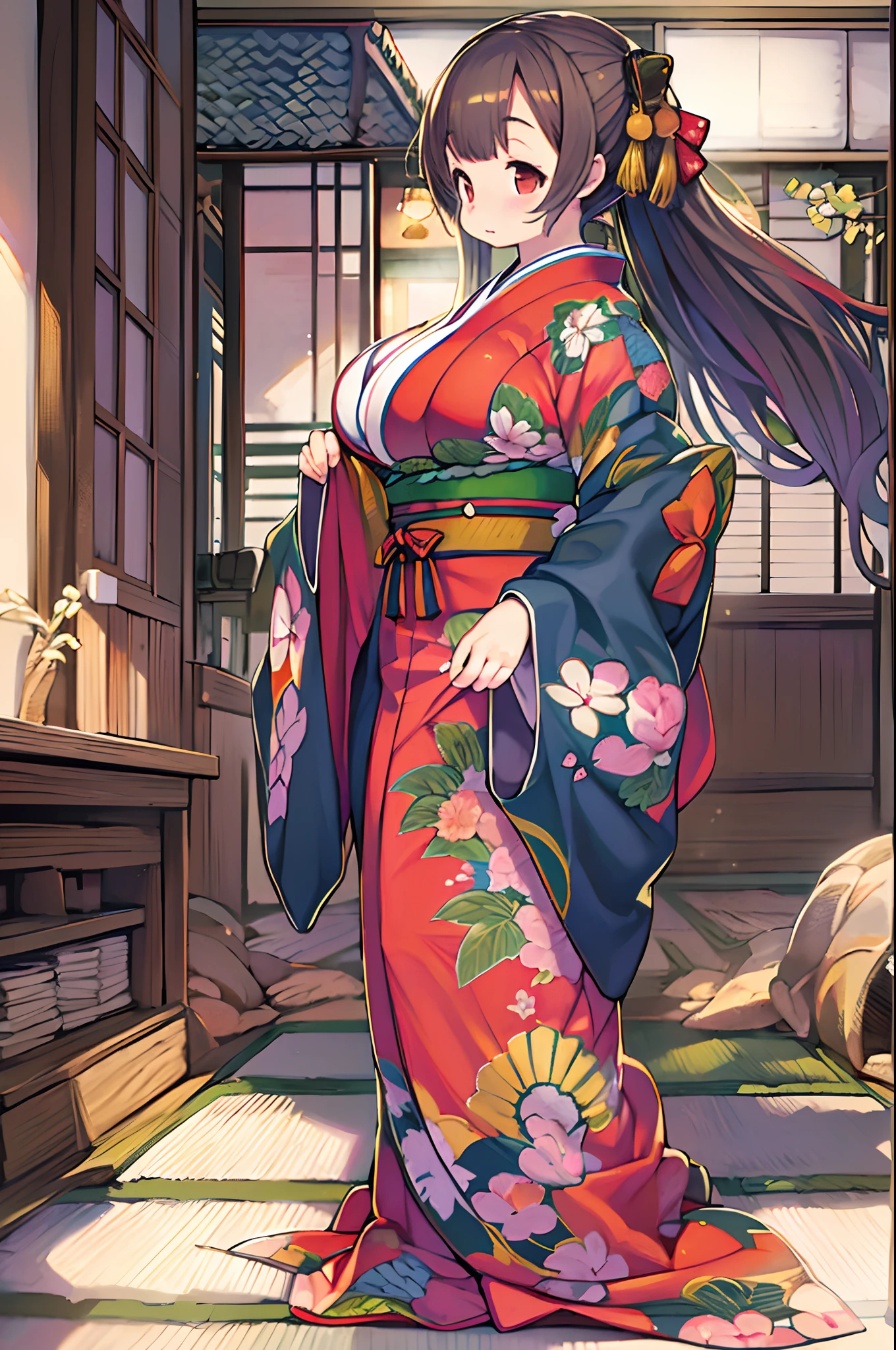 (incredibly absurdres absolutely resolution: 1.5), highest quality, masterpiece, ultra high resolution, 8k, (multiple girls), (gorgeous and colorful gorgeous kimono) break shoujo manga style, (loli), soft line drawing, digital enhancement, shojo manga touch, environment change scene, shojo manga core, ( Hair length to the shoulders))), (((short braid))), Japan ancient capital, full body visible angle, beautiful black hair, entangle, beautiful and aesthetic: 1.5, high quality: 1.3