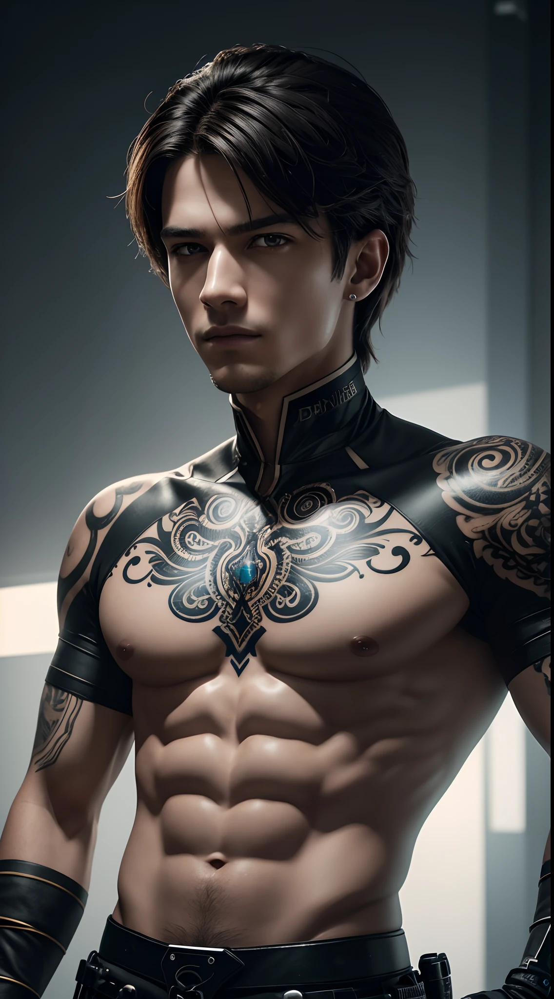 A close up of a man with a tattoo on his chest - SeaArt AI