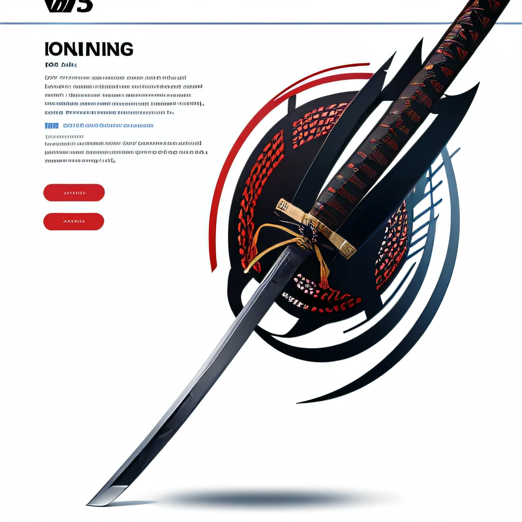 A large katana on a white background landing page, design, UX/UI, UX, UI --AR 3:2 --v 4 --q 2