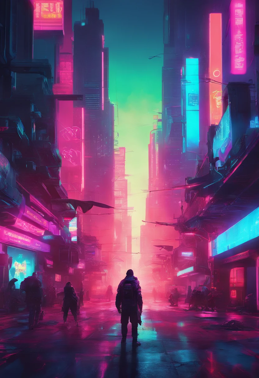 a urban city with large malls and banners and small shops on the other side, with people walking on the road in the nightime