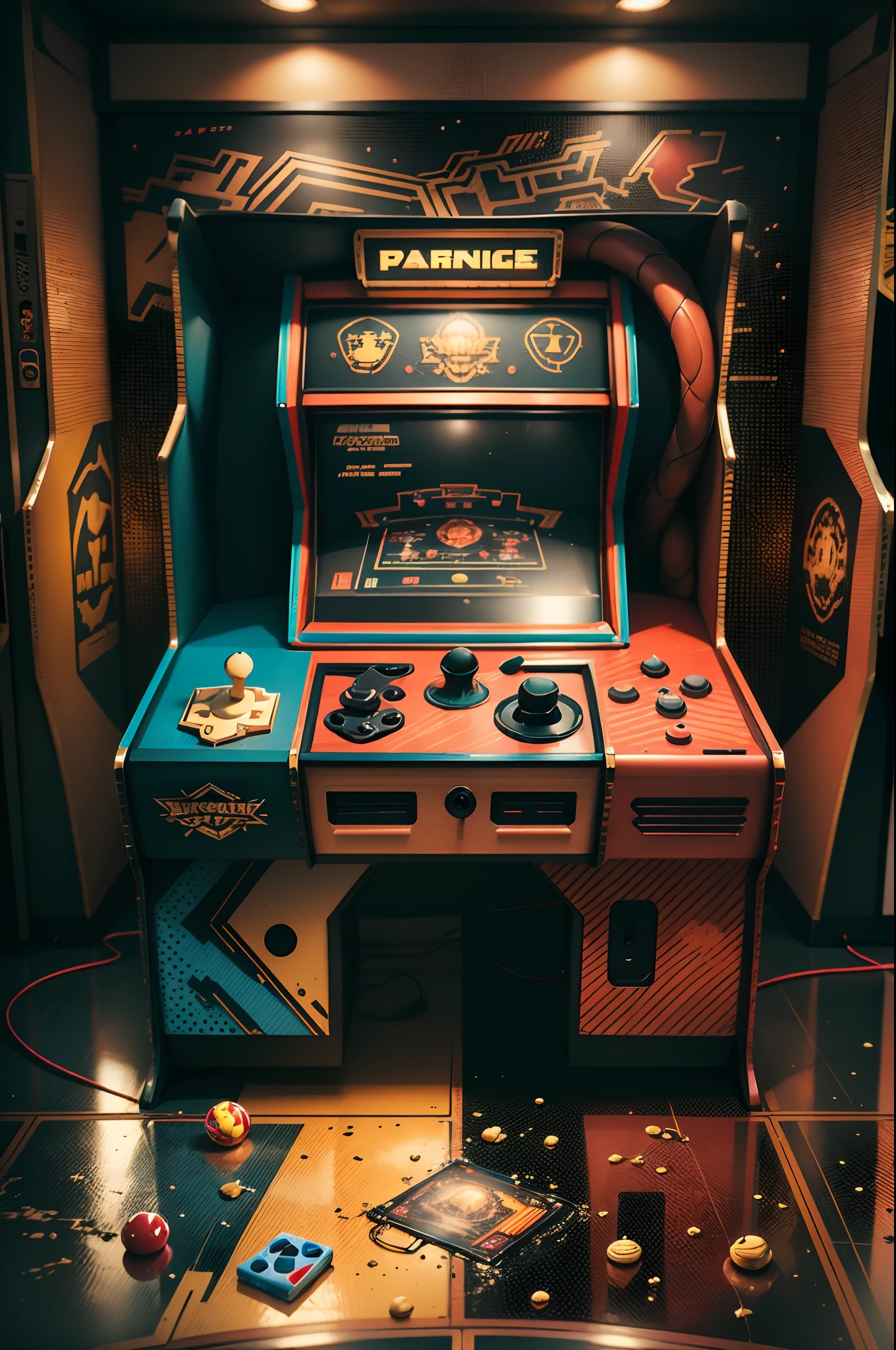 (High quality,4K,8K,high resolution,Masterpiece:1.2),Ultra-detailed,Arcade hall,(Sophisticated arcade console:1.5,Classic arcade game:1.3),Tetris,Street Fighter,Pac-Man,Space invaders,Donkey Kong,asteroids,Caraga,Whack-a-mole,Manipulate the joystick,Game buttons,Movie lighting,Intricate gold wire design,particle fx,silhouette lighting,SleekDesign,Surface metal reflection,illusory engine,Gloss rendering