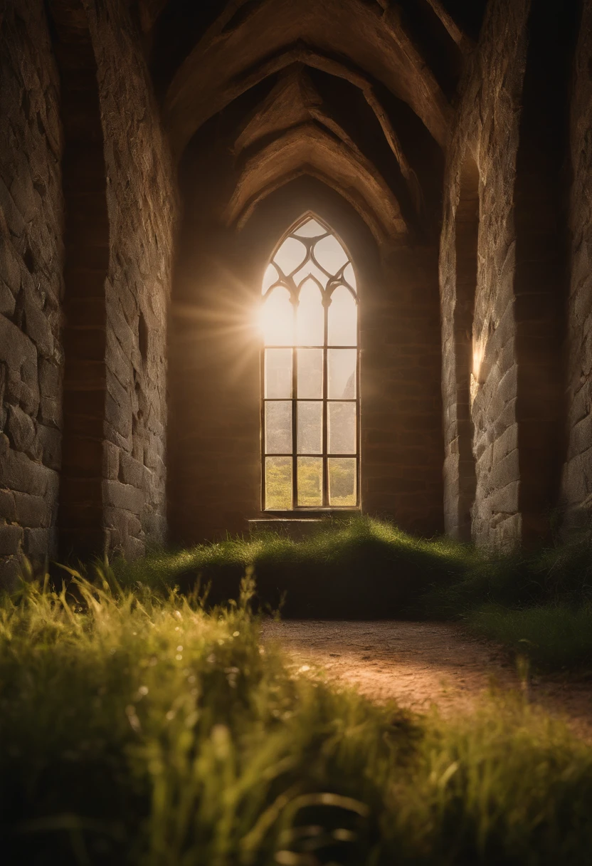 house, castle, grass, Realism, depth of field, cinematic lighting, symmetry, god rays, UHD, masterpiece, 4K, best quality, high details, highres