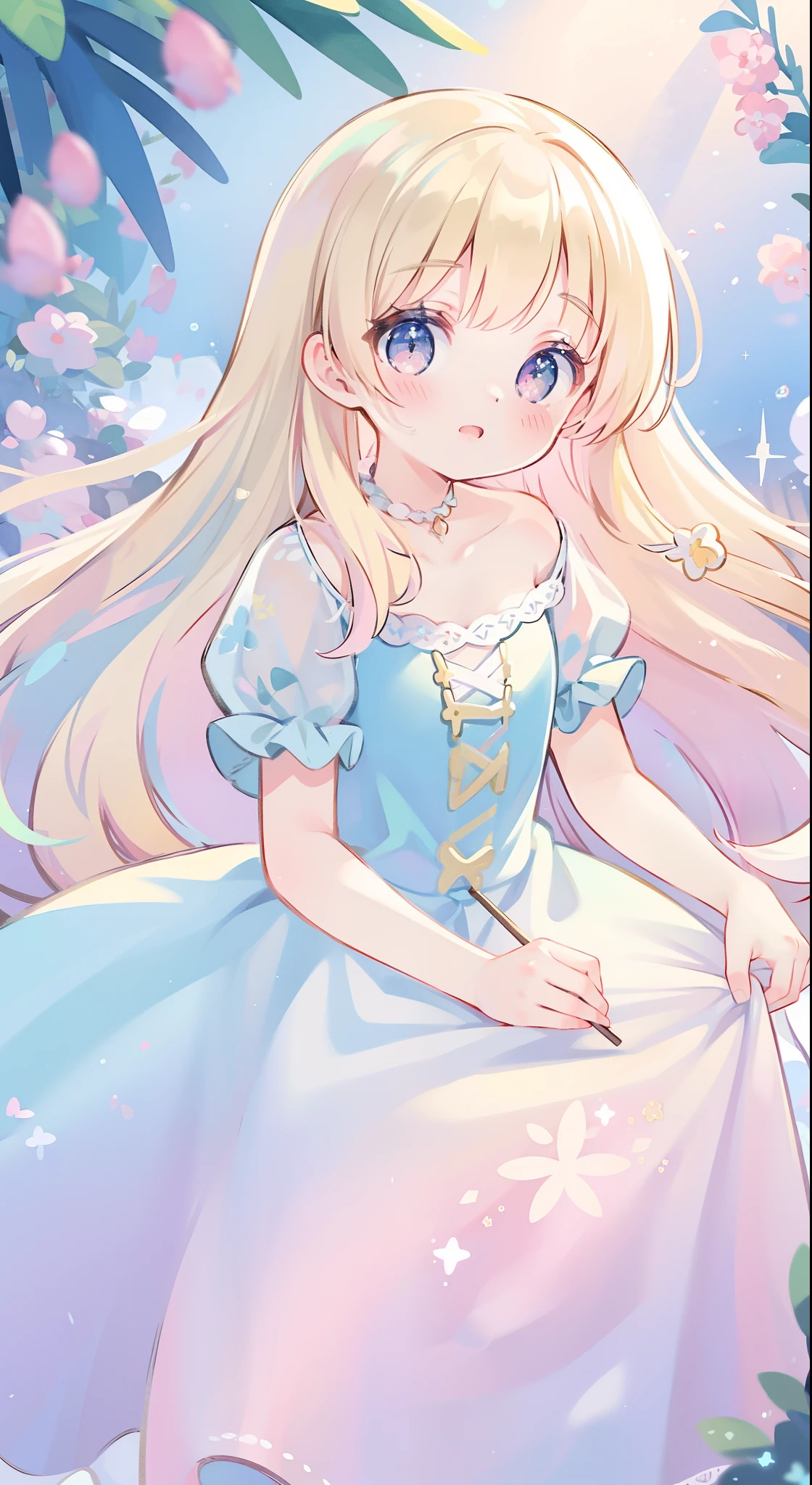 masterpiece, best quality, 8k resolution, sharp focus, intricate detail, beautiful girl, sparkling eyes, golden ratio face, otherworldly liquid, watercolor, pastel colors, bright colors, whimsical, colorful, sharp focus, high resolution, fine detail, princess fantasy ballgown, ((round eyes)), iridescent bubbles