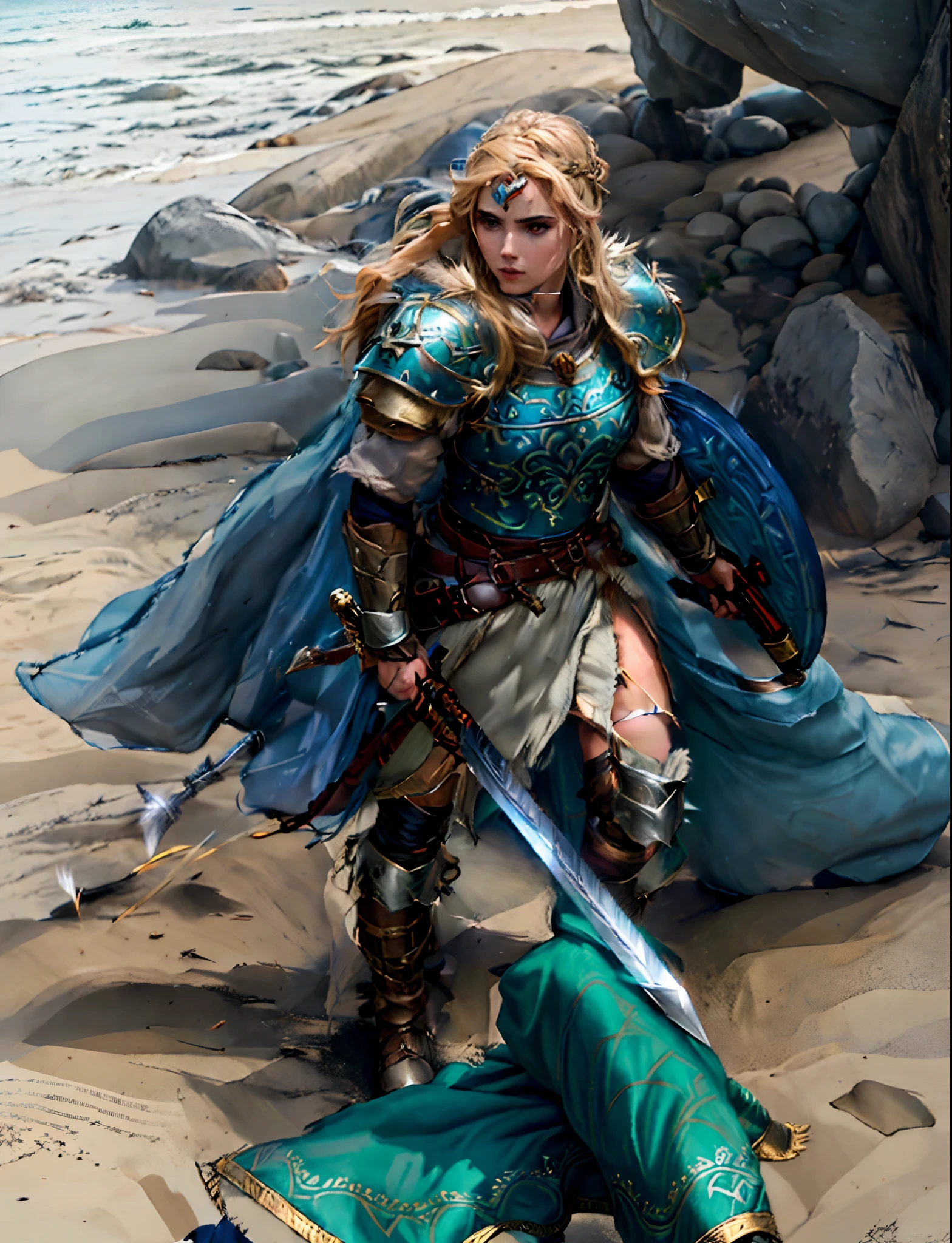 a drawing of a man with a sword and a shield in his hand, female viking, Arte conceitual de um guerreiro, Guerreira do Norte, poots imogen como um d&D Paladino, uma mulher berserker muito bonita, Guerreira adulta do norte, female warrior, picture of female paladin, Fantasia D&Personagem D, design de personagens de d & d