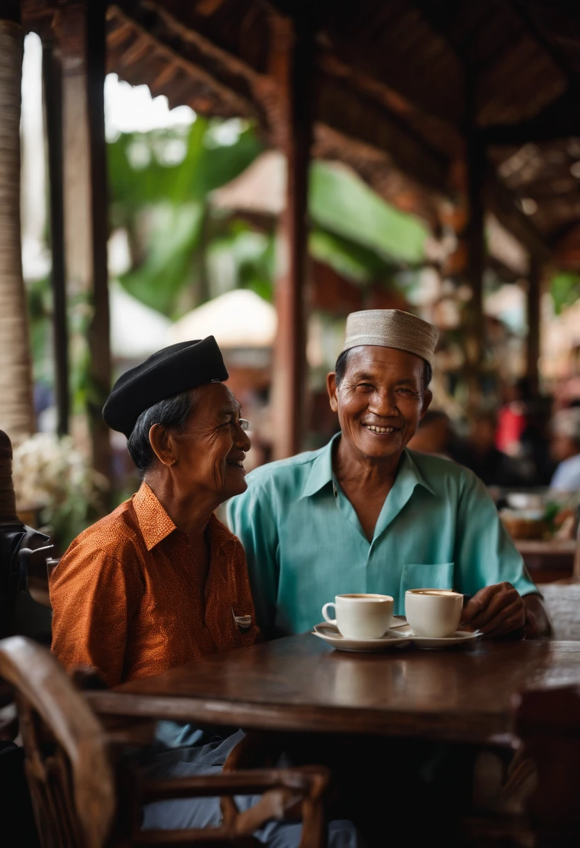 Indonesian people from the past were chatting in a coffee shop, discussing the ongoing war