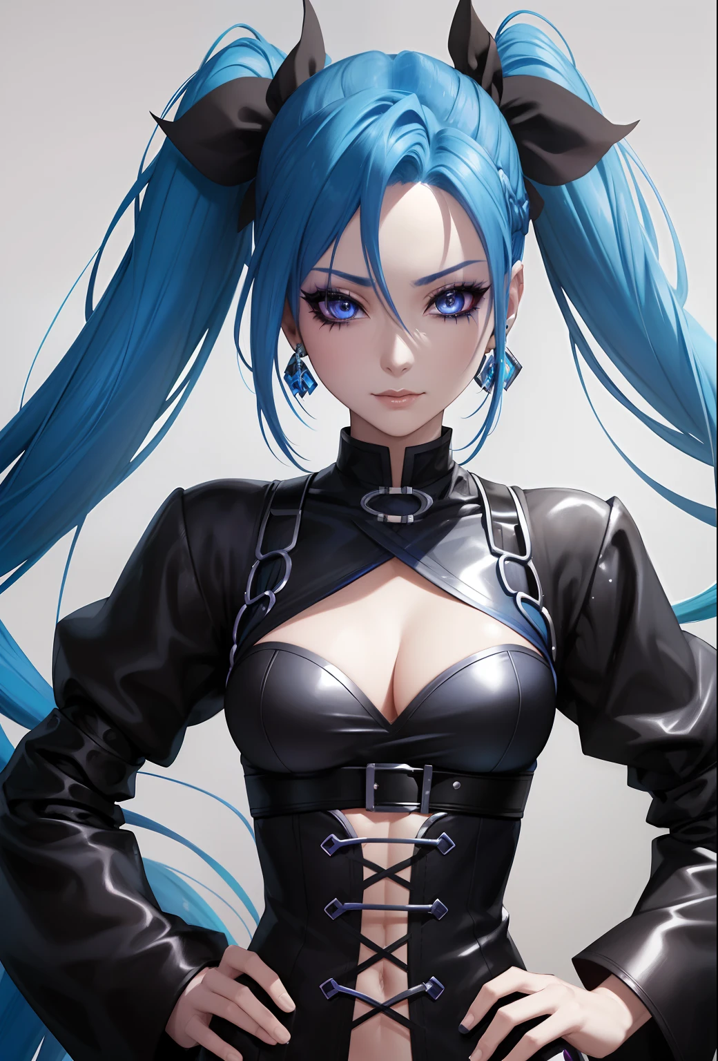 a close up of a person with blue hair and a black outfit, nixeu and sakimichan, portrait of jinx from arcane, jinx from arcane, 8k high quality detailed art, :: nixri, nightcore, nixeu, anime styled, full body xianxia, jinx