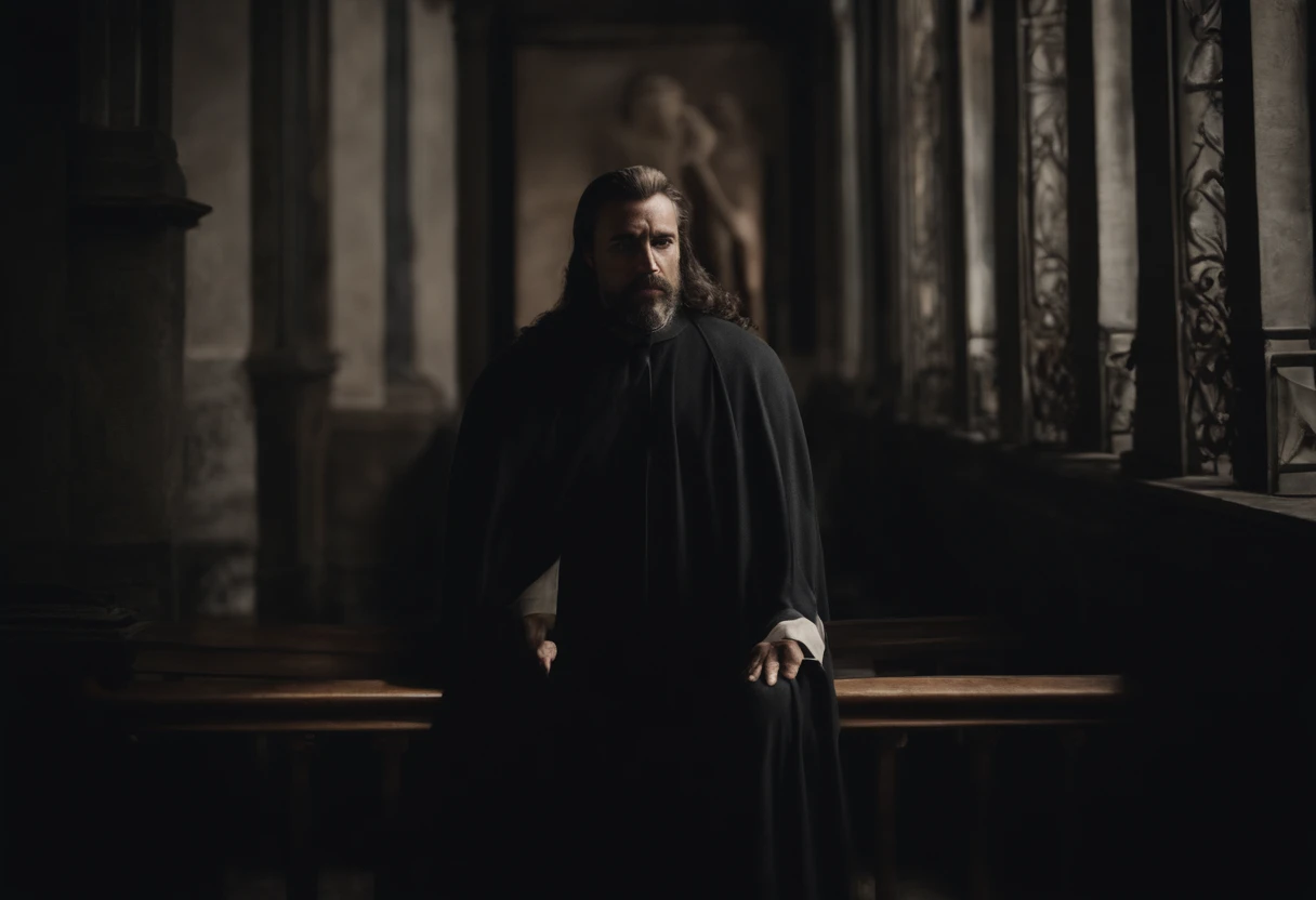 "Crie uma imagem que represente a figura de um Anticristo, Placing only one Antichrist in the image in a modern context. The Antichrist is portrayed as a charismatic and attractive individual, com cabelo bonito e um rosto curto bonito, O Anticristo com um palito. A imagem deve se concentrar nisso ( pessoa) somente em ((Uma pessoa)), Who is in a modern city environment with a blurred background. O Anticristo exala uma aura de poder e encanto, que atrai as pessoas para ele. Contudo, there is an underlying sense of darkness and opposition to God in their behavior. The image should convey the contrast between its external beauty and the dark features associated with the concept of Antichrist."