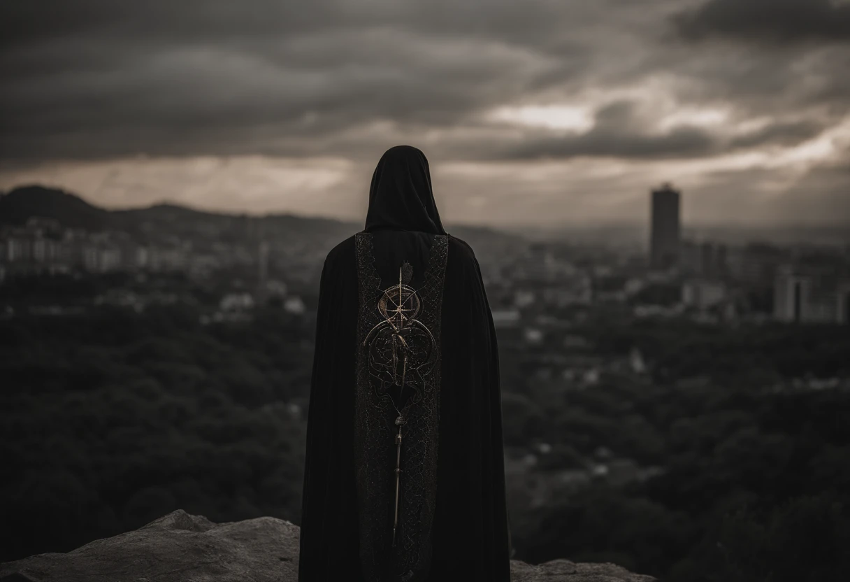 "Crie uma imagem que represente a figura de um Anticristo, Placing only one Antichrist in the image in a modern context. The Antichrist is portrayed as a charismatic and attractive individual, com cabelo bonito e um rosto curto bonito, O Anticristo com um palito. A imagem deve se concentrar nisso ( pessoa) somente em ((Uma pessoa)), Who is in a modern city environment with a blurred background. O Anticristo exala uma aura de poder e encanto, que atrai as pessoas para ele. Contudo, there is an underlying sense of darkness and opposition to God in their behavior. The image should convey the contrast between its external beauty and the dark features associated with the concept of Antichrist."