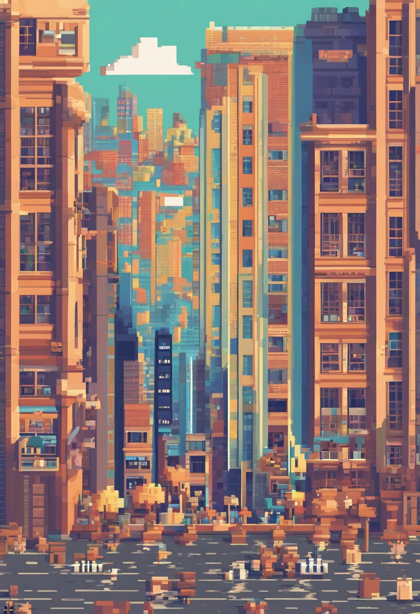 Cidade urbana em perspectiva em um dia com sol e poucas nuvens sem movimento na rua