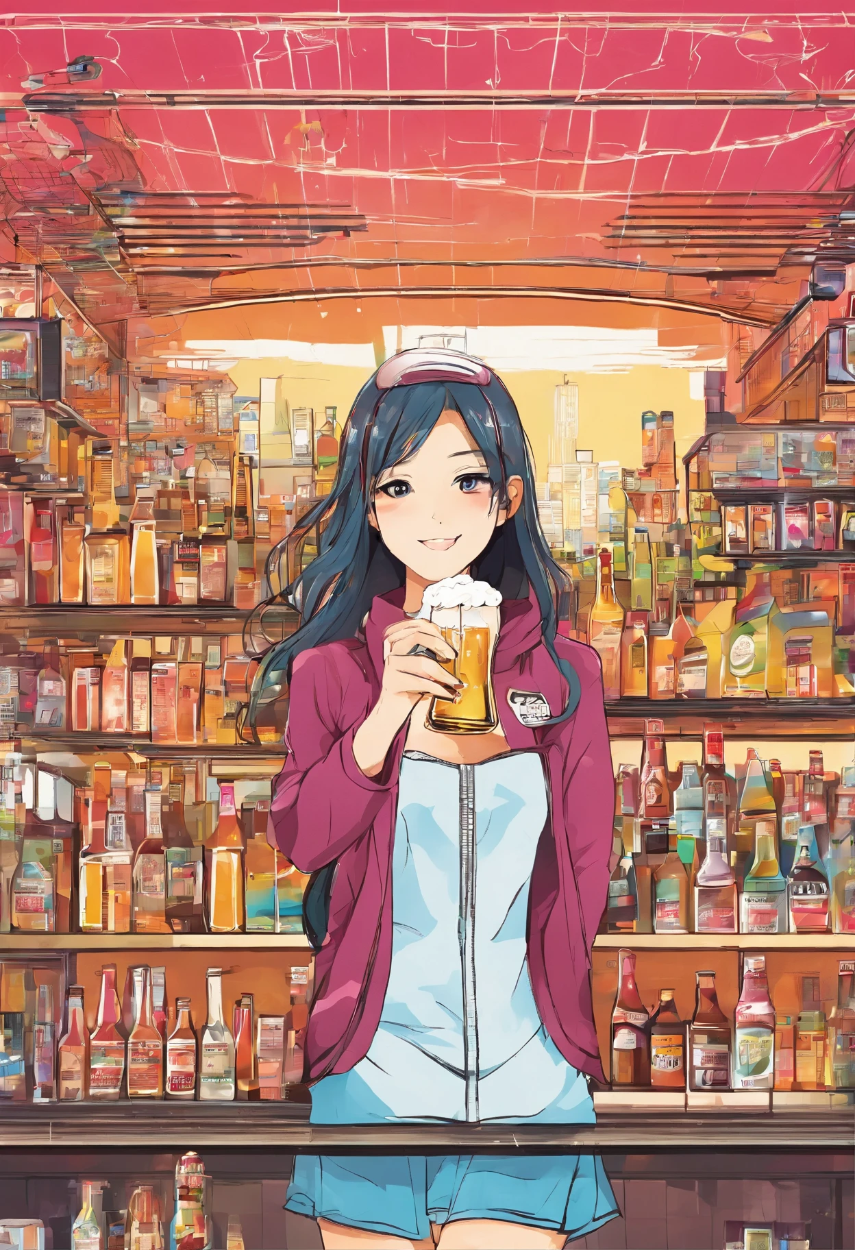 A girl with a beer bar