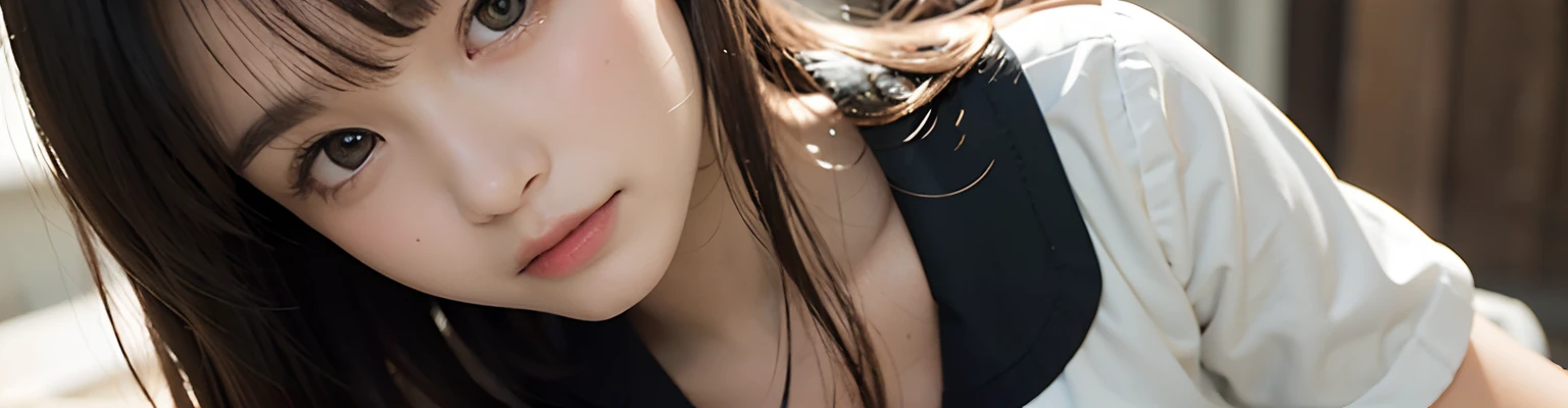 (masutepiece, Best Quality:1.2), 8K, Official art, Raw photo, Full Bord Bill Four、Beautiful breasts are thin、years、small tits、unbelievable Ridiculous, (Upper body、校服:1.4), Beautiful Girl, Pretty Face, arching back down,、Gold hair ornament on hair、close up, Sailor Suit, Short sleeve, violaceaess, Teen, Looking at Viewer, Film grain, chromatic abberation, Sharp Focus, face lights, Dynamic lighting, Cinematic lighting, Eyes and faces with detailed, Bokeh background,