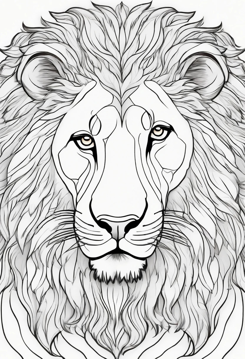 coloring book of lion, cartoon style, thick lines, no color, white background, strokes only
