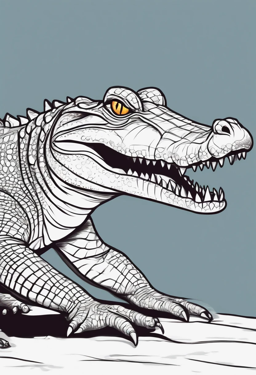 Crocodile, cartoon style, thick lines, no color, white background, strokes only.