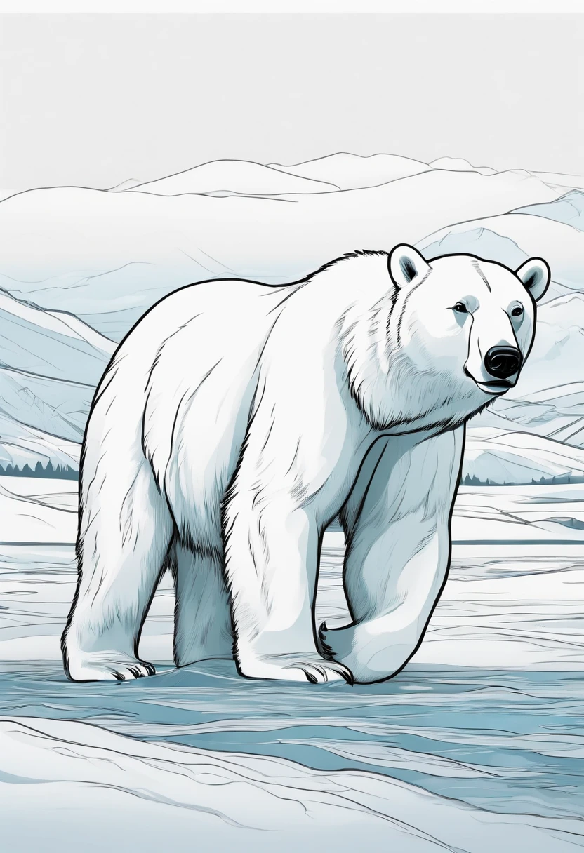 Polar bear, cartoon style, thick lines, no color, white background, strokes only.