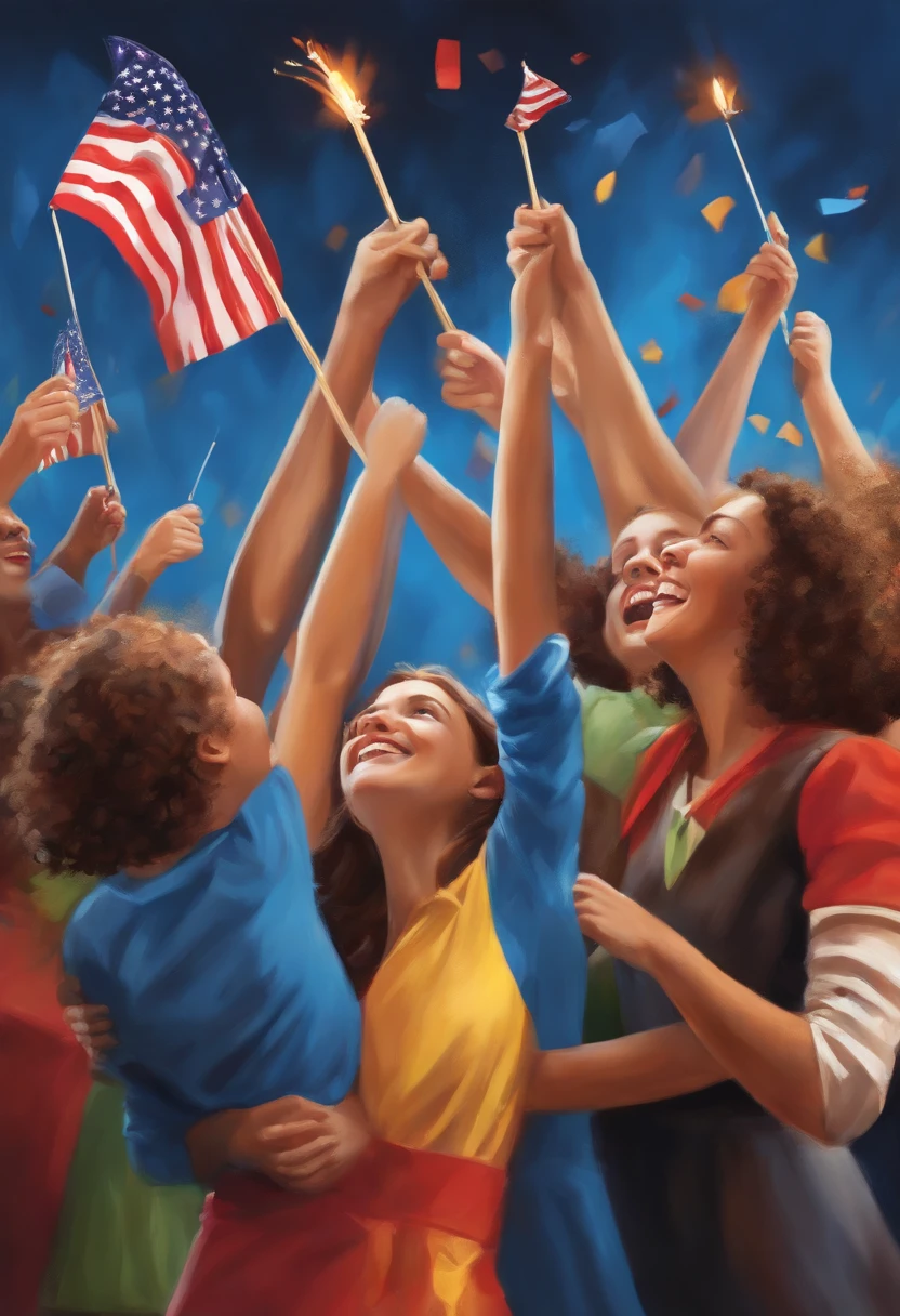 (best quality,highres,ultra-detailed,realistic:1.37),painting,6 class flag, vibrant colors, youthful energy, dynamic composition, showcasing the spirit of the classroom,captivating brushwork,great attention to details,playful symmetry,graduating hats,excited students,flapping flags,bright blue background,celebratory atmosphere,waving ribbons,inspiring confidence,unforgettable memories,colorful celebration,cheering faces,unity and togetherness