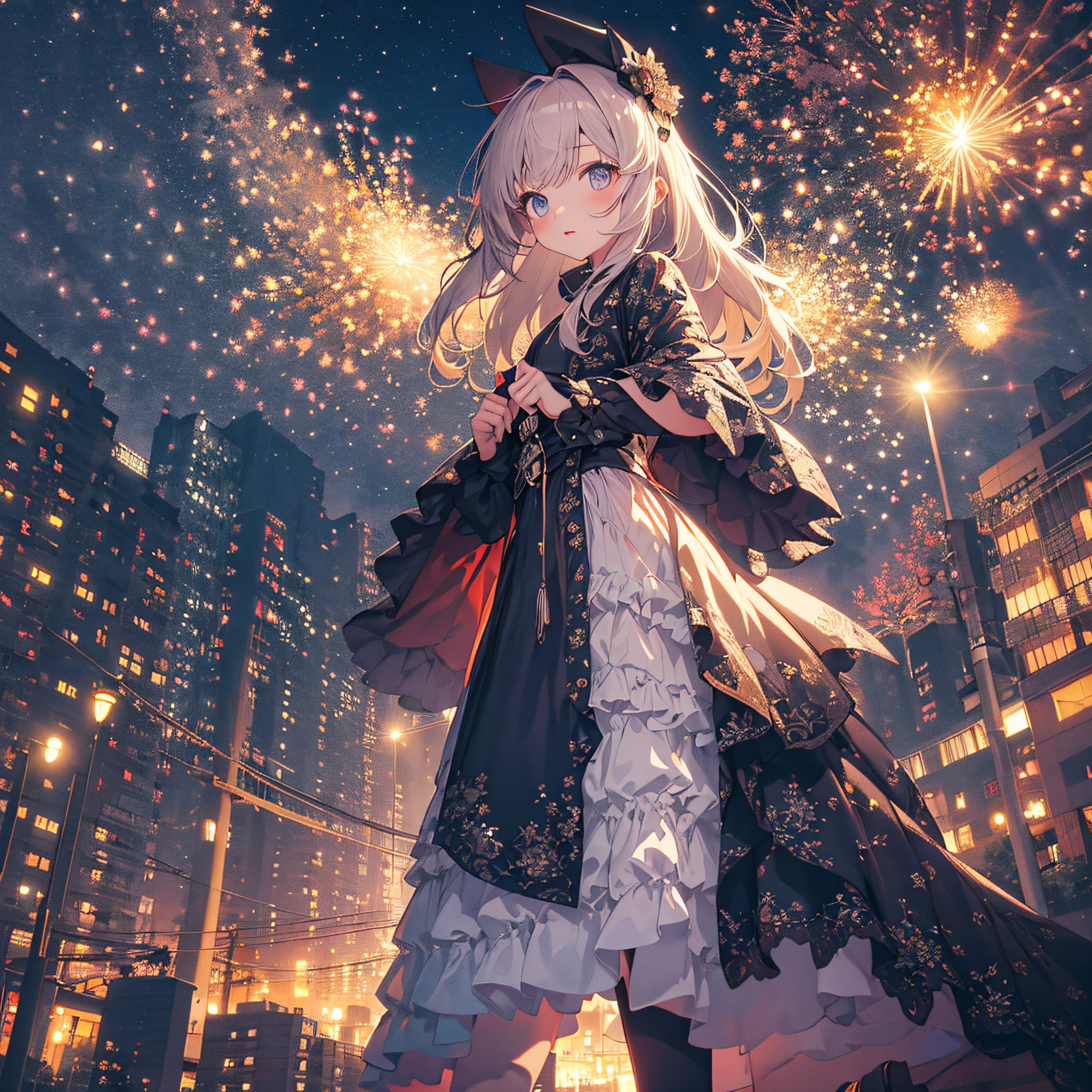 ultra detailed game CG, (High resolution:1.1),(absurderes:1.1), 1girl in, Girl, Solo, Simple Anime, nightcity, Overlooking the night view from a height