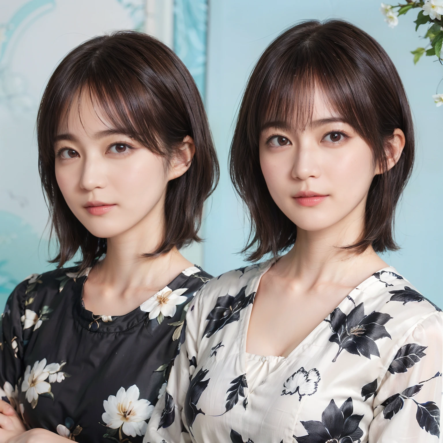 60
(a 20 yo woman,is standing), (A hyper-realistic), (masutepiece), ((A dark-haired、short-hair:1.3)), (Breast), Gentle expression, (Clothing printed with wild animal characters)
