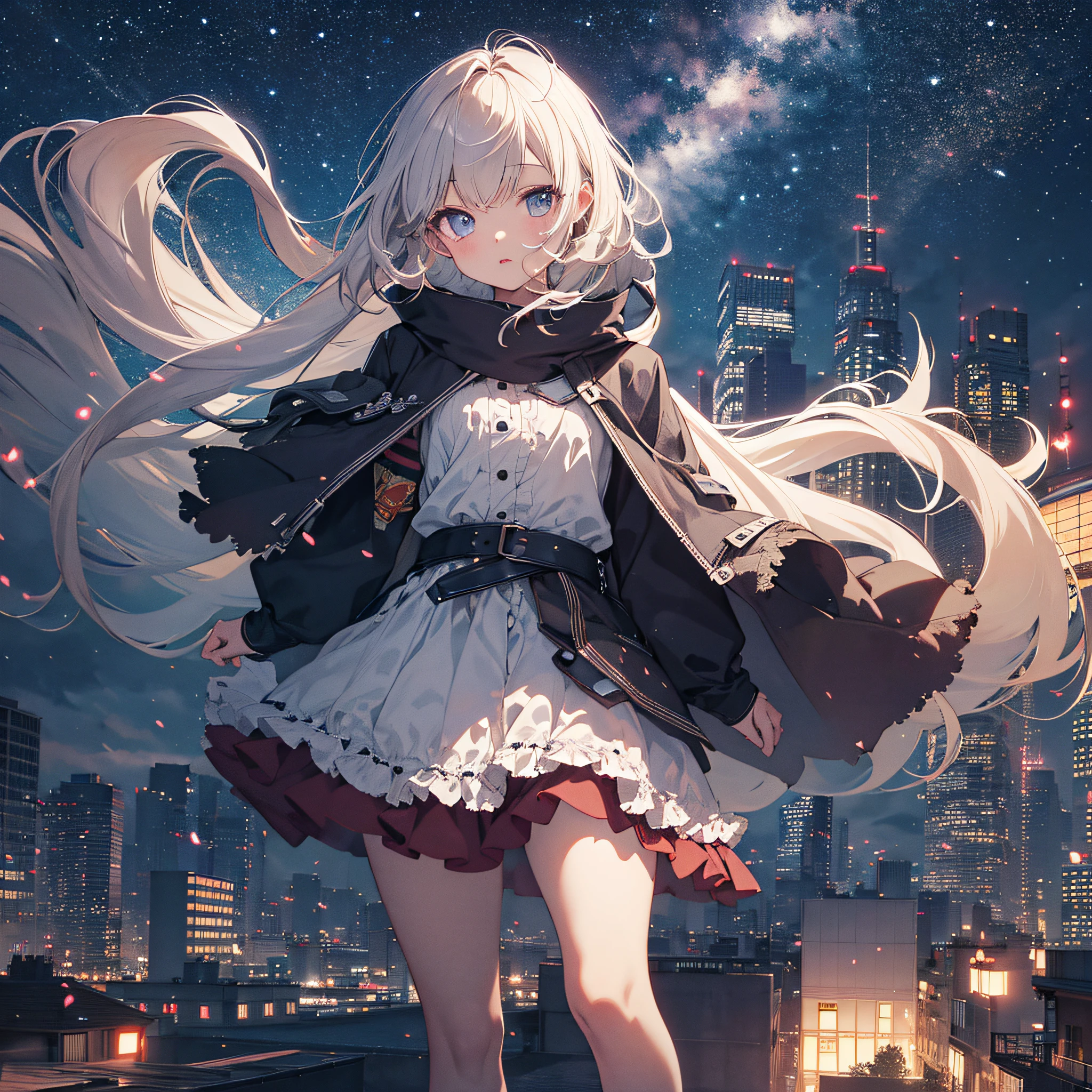 ultra detailed game CG, (High resolution:1.1),(absurderes:1.1), 1girl in, Girl, Solo, Simple Anime, nightcity, Overlooking the night view from a height