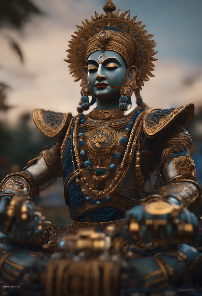 Robotic krishna, 8k unreal engine render, wires and gears, photorealistic