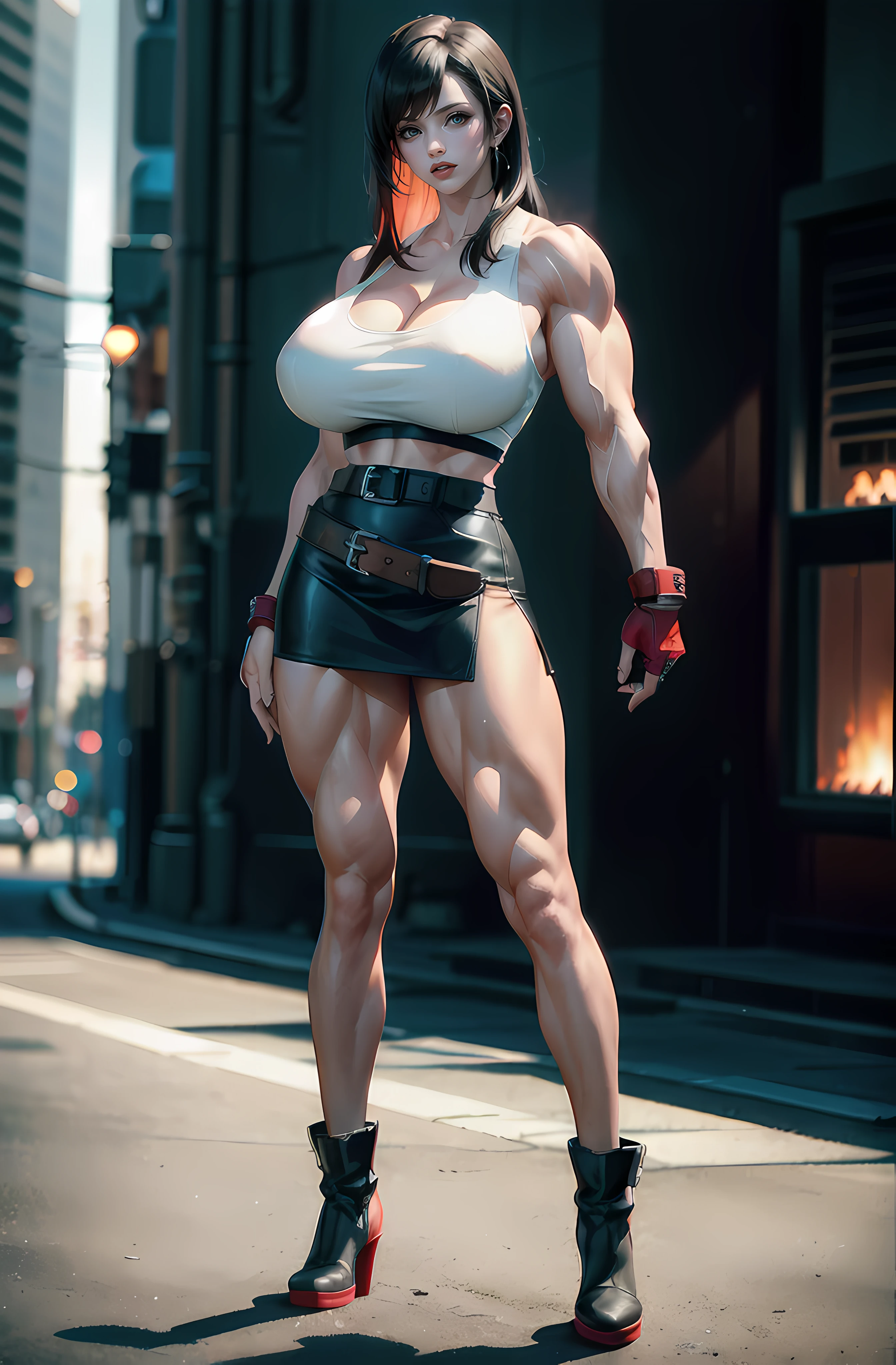 （Giant Elements、High resolution、High resolution、high quality、Accurate body structure、Detailed body、Barefoot woman）、(Two big burly women)、(Huge breasts:1.4)、(masterpiece, 最high quality, 最high quality, rubble、City in Ruins:1.7)
