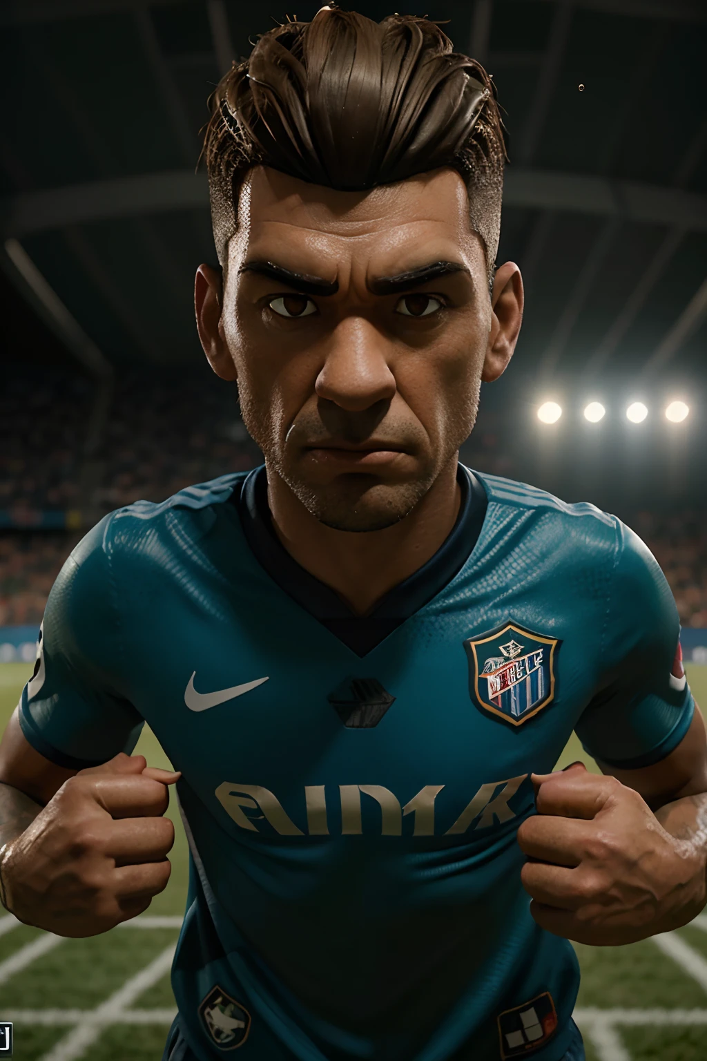 atleta de futebol homem com medo, (estilo pixar) (obra-prima:1.2) (boker) (melhor qualidade) (pele detalhada) (textura detalhada) (8k) (claymation) (cinematic lighthing) (foco nítido)