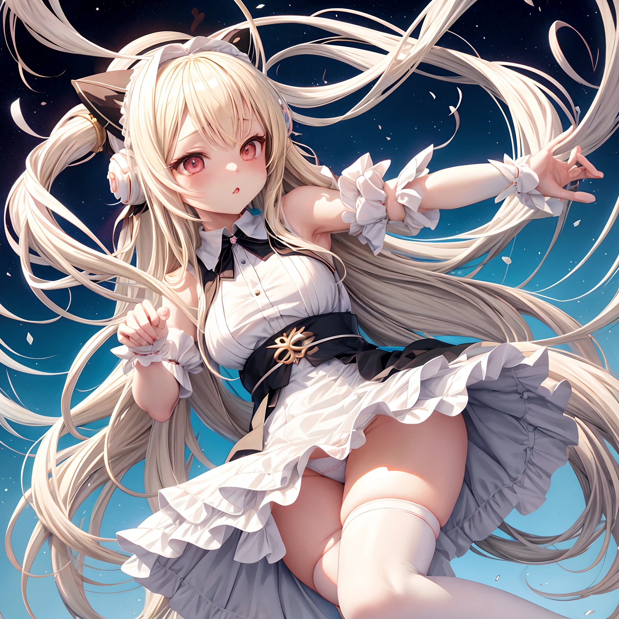 long white hair,maid clothes,girl with, small curvy loli, Seductive Anime Girl, anime moe art style, Anime Best Girl, blonde anime girl with long hair, Ecchi, splash art anime loli, Ecchi anime style, cute little, Lori,a miniskirt,White underwear