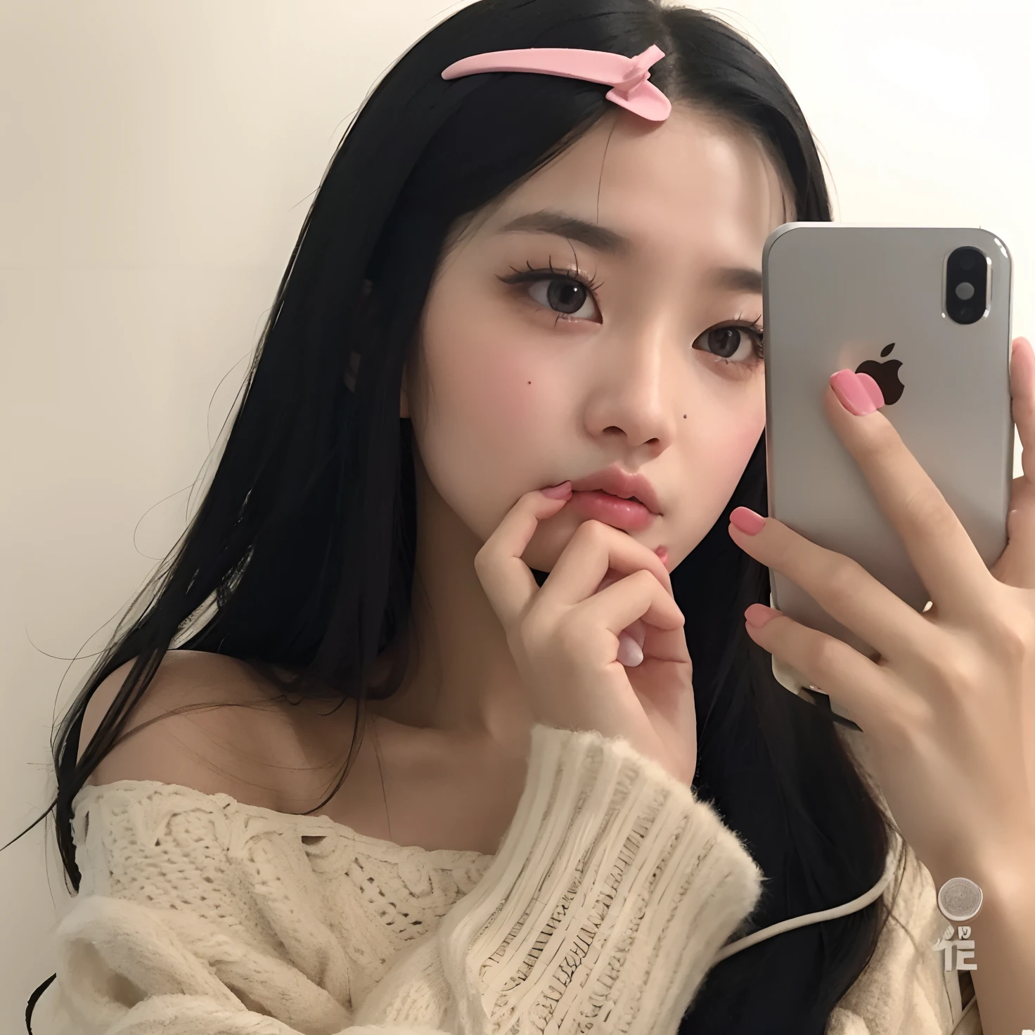 there is a woman taking a selfie with her cell phone, Ulzzang, wan adorable korean face, Jaeyeon Nam, young cute wan asian face, menina coreana, Kim Doyoung, Jennie Blackpink, iphone selfie, Jinyoung Canela, com bonito - fino - rosto, 🤤 retrato da menina, Wenfei Ye, Xision Wu, jossi do blackpink, ela tem tatuagens no peitoral e tem as unhas grandes, unhas longas e rosas