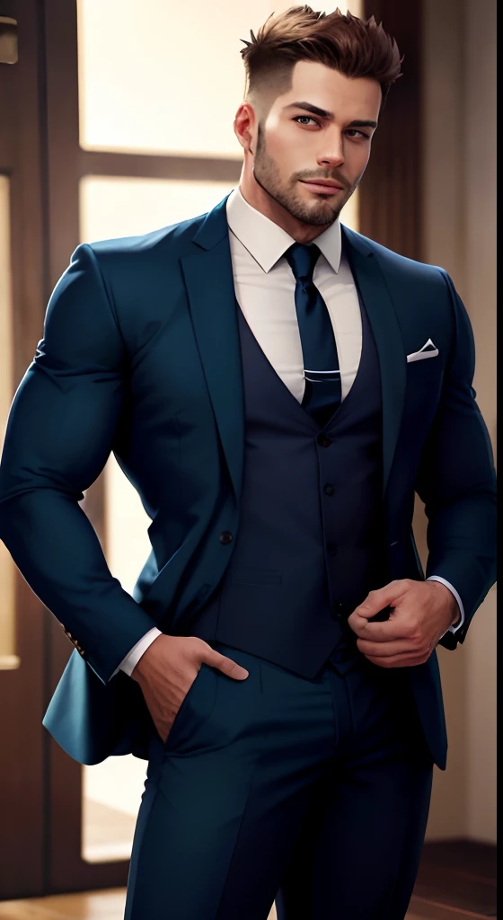 (best quality,4k,8k,highres,masterpiece:1.2), age 60, white man detective , horny disgusting, muscular chubby, kind, open blue silk shirt , mature daddy,black Dress Pants with big hard bulge, hairy chest hard nipple, belt, loafer,