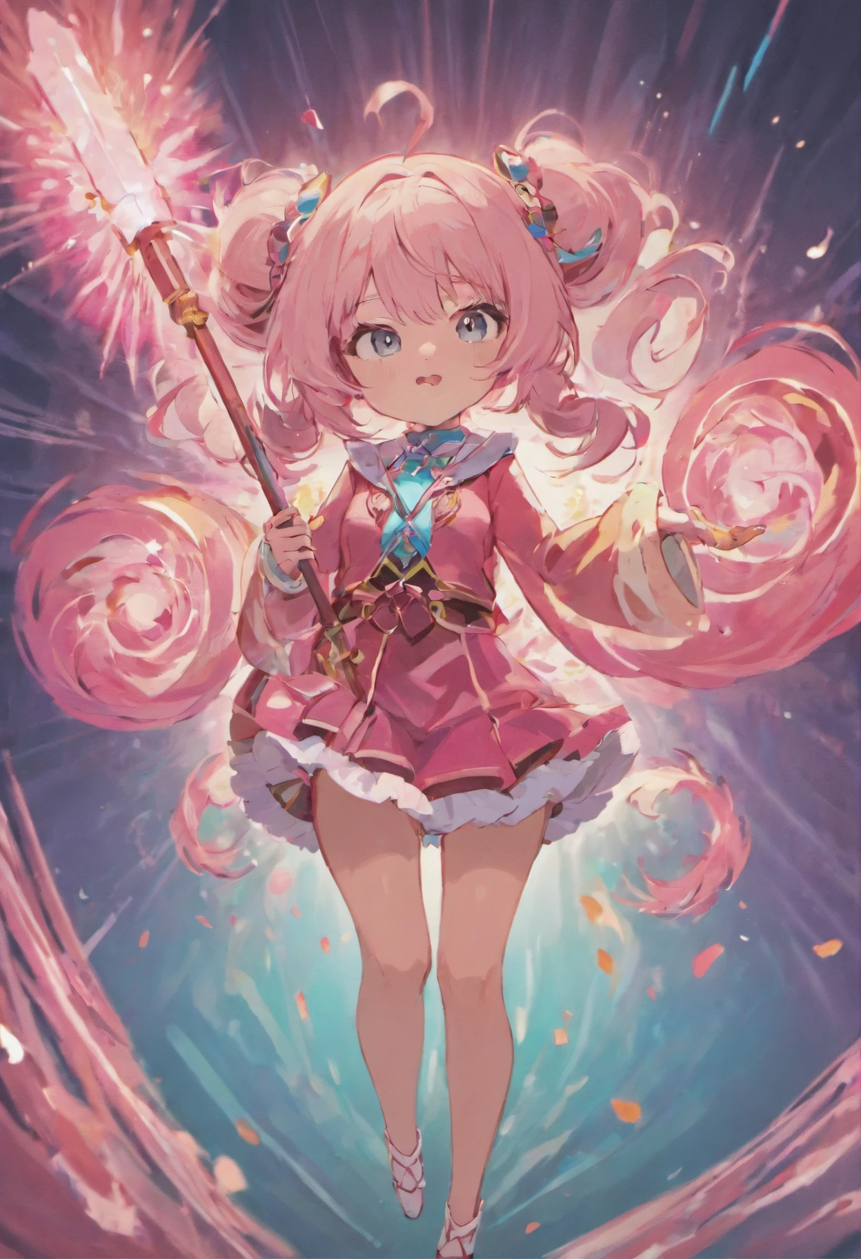 （​masterpiece:1.4）、（top-quality：1.4）、（very cute magical girl girl、hyperdetailed face、Eyes like gemryu, very long hair、Colorful gradient hair:1.4）、（ring of angels：
1.4）、（magic wands：1.4）、（full body Esbian、Perfect two arms、Perfect two legs:1.4）、Perfect four fingers:1 thumb、optic、brilliance、Bokeh、Ultra-fine