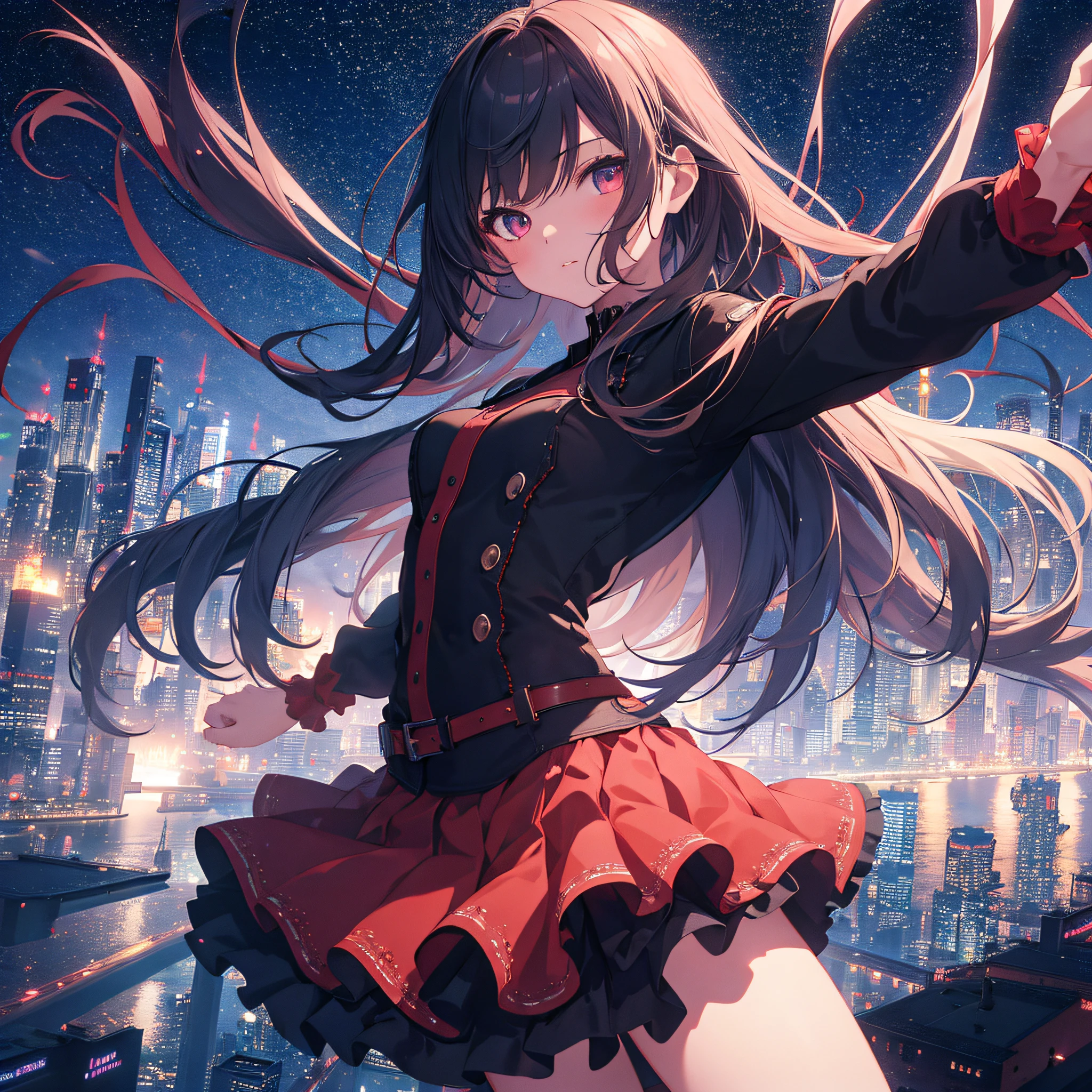 ultra detailed game CG, (High resolution:1.1),(absurderes:1.1), 1girl in, , dance，Solo, Simple Anime, nightcity, Overlooking the night view from a height