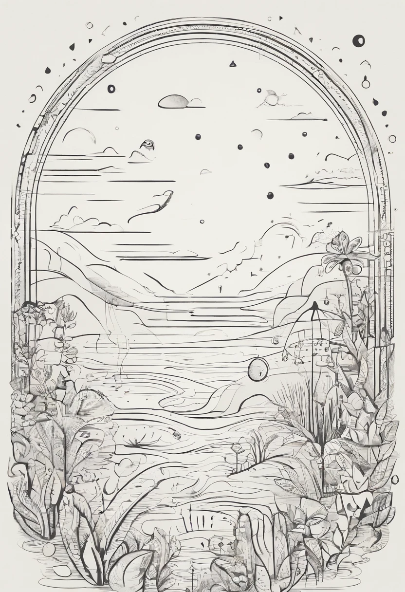 Various animals and plants form a fingerprint around a drop of water,Minimalist