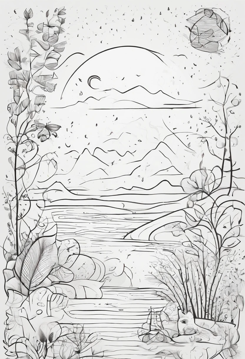 Various animals and plants form a fingerprint around a drop of water，Minimalist