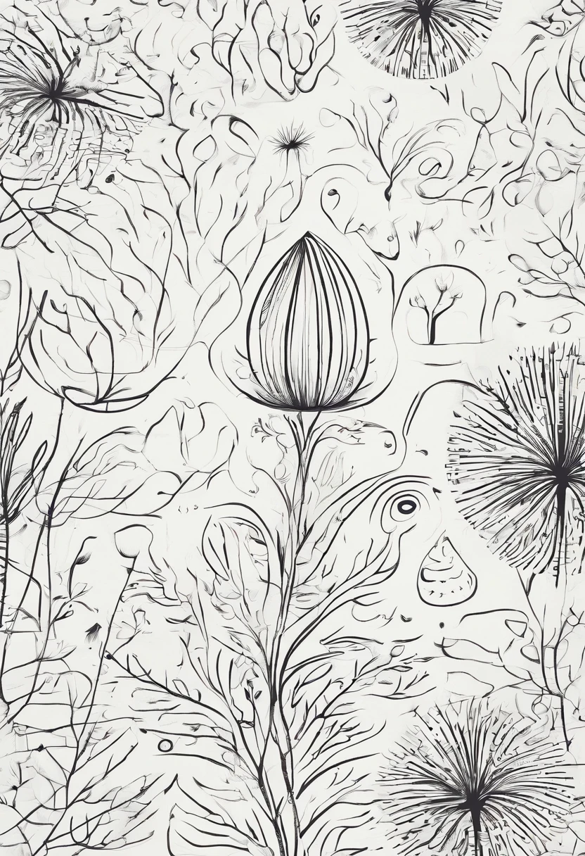 Various plants form fingerprints around a drop of water in the center，Minimalist
