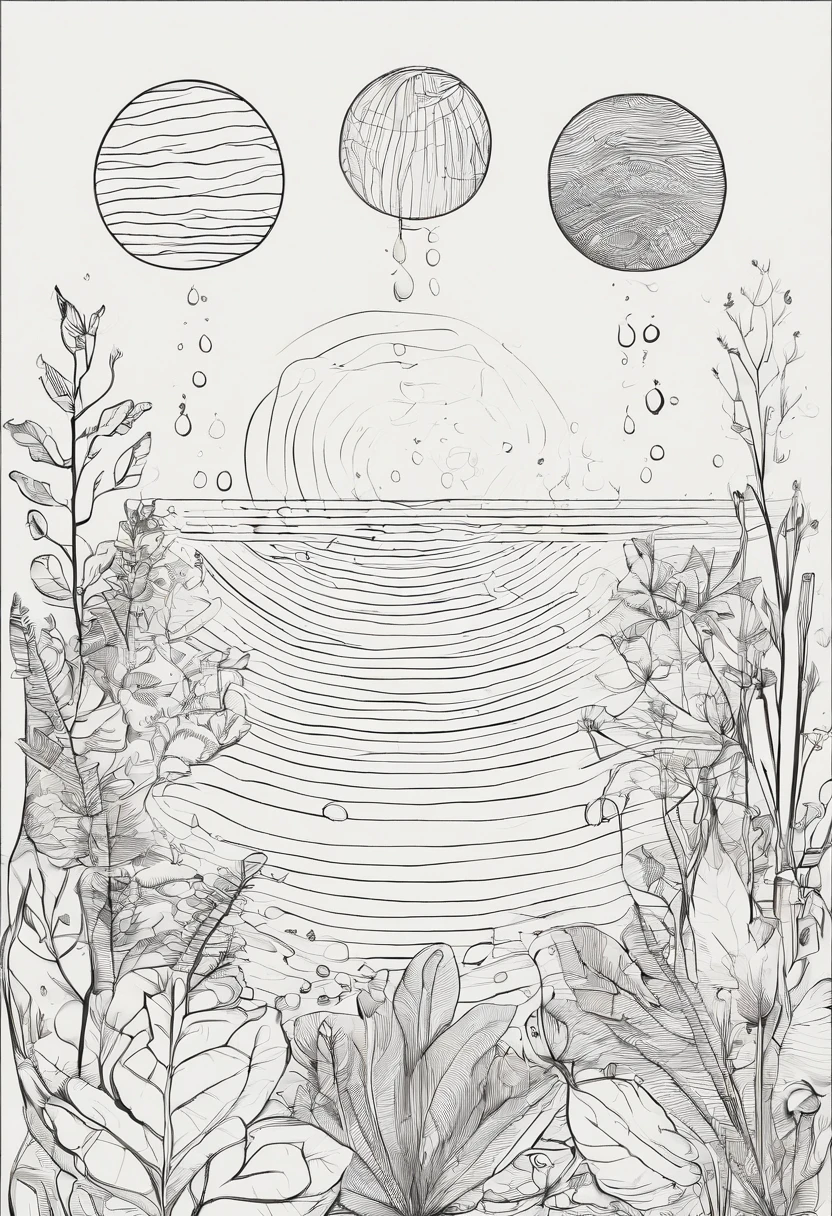 Various plants form fingerprints around a drop of water in the center,Minimalist