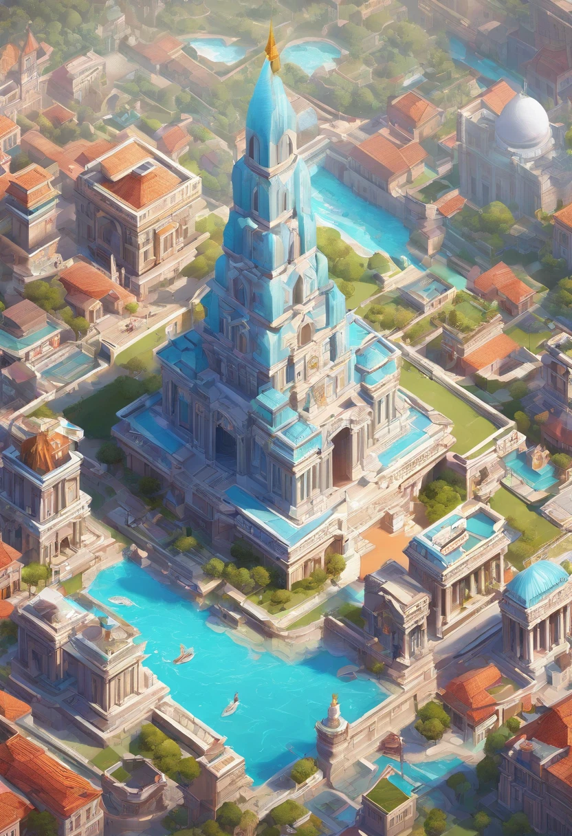(best quality, masterpieces:1.2, ultra-detailed, new features), majestic kingdom in the sky, with a sparkling effect and an eternal realm. Reflective surfaces and towering structures that reach the clouds. Astonishing details crafted with precision. An ode to Zeus in the cosmos. Radiant, towering into the sky, a magnificent masterpiece, shining star